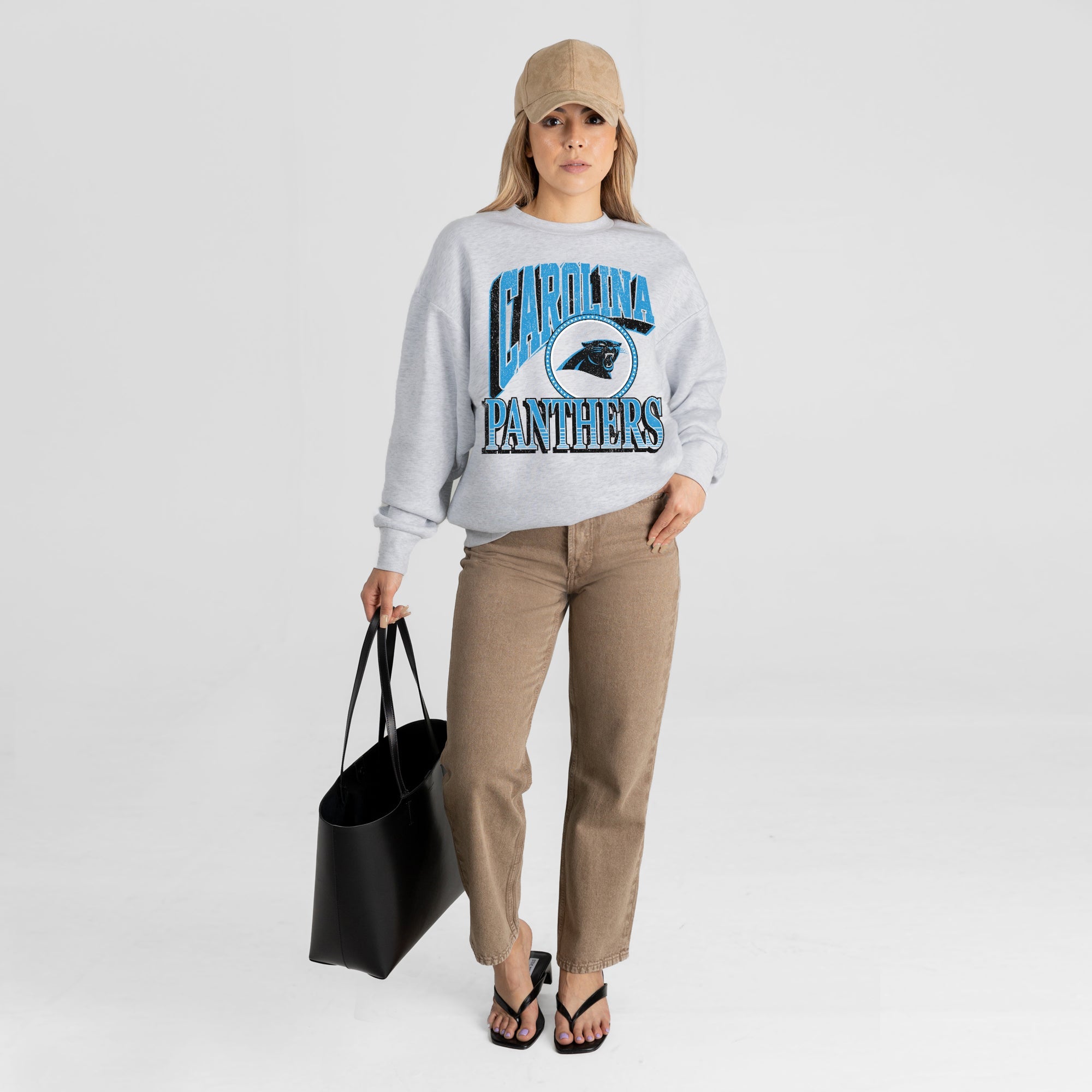 CAROLINA PANTHERS GAME ON PREMIUM FLEECE DROP SHOULDER CREWNECK PULLOVER
