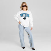 CAROLINA PANTHERS SWEET PLAY PREMIUM FLEECE DROP SHOULDER CREWNECK PULLOVER