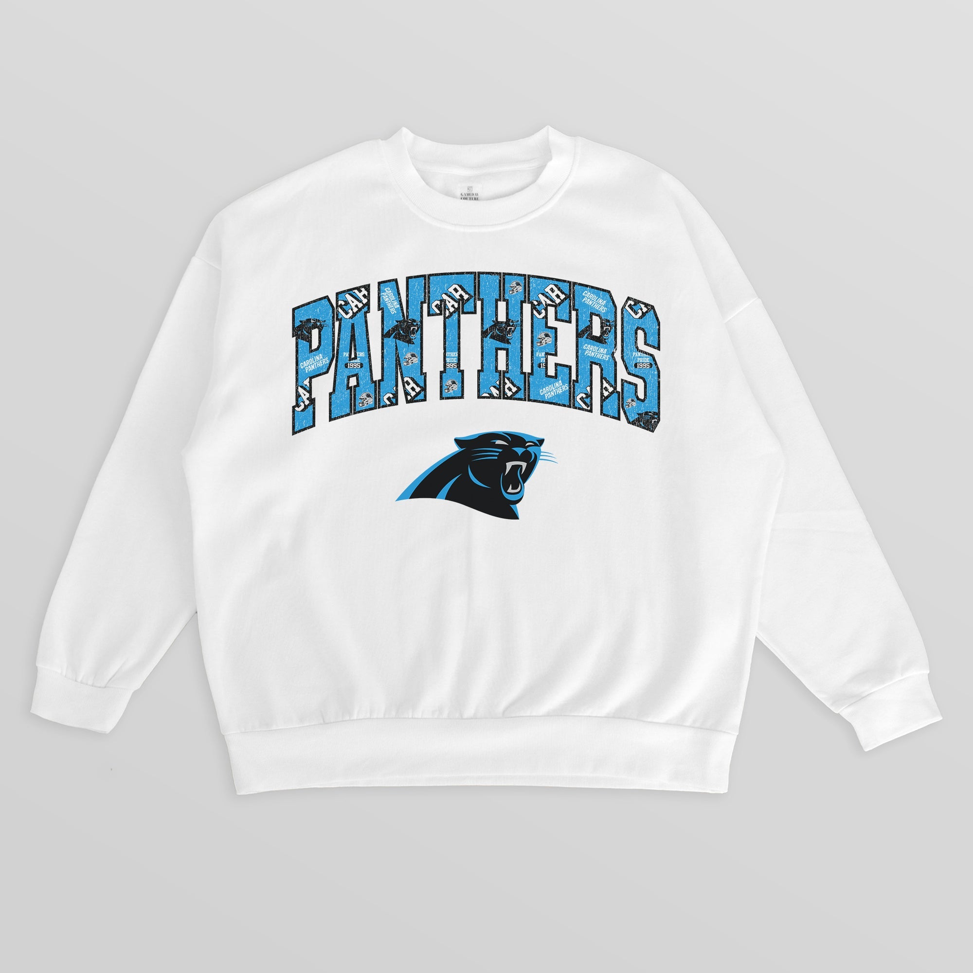 CAROLINA PANTHERS SWEET PLAY PREMIUM FLEECE DROP SHOULDER CREWNECK PULLOVER