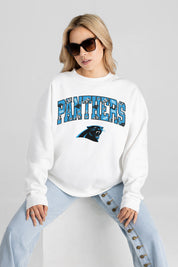 CAROLINA PANTHERS SWEET PLAY PREMIUM FLEECE DROP SHOULDER CREWNECK PULLOVER