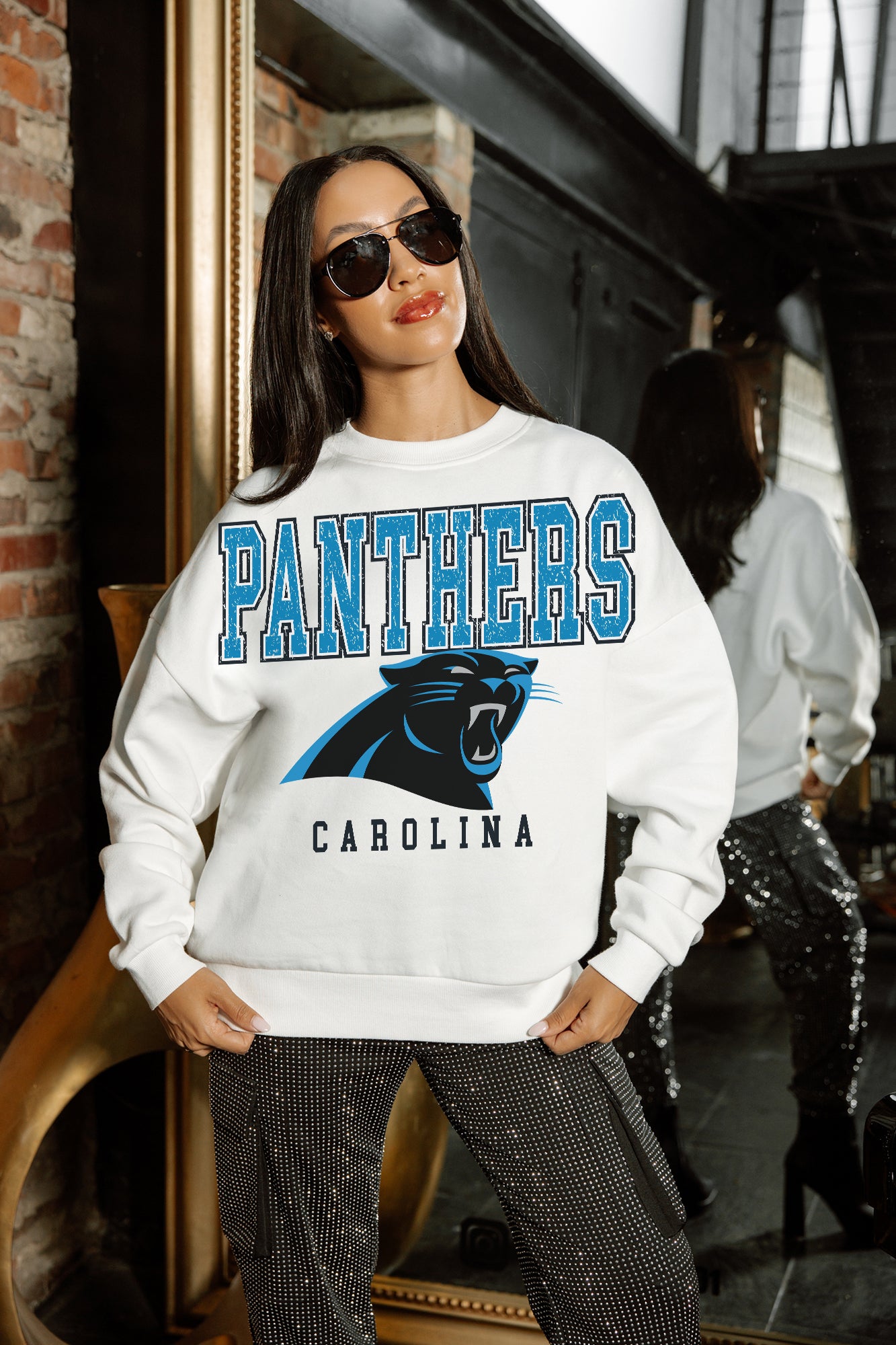 CAROLINA PANTHERS Sunday Drives Fleece Crewneck Pullover