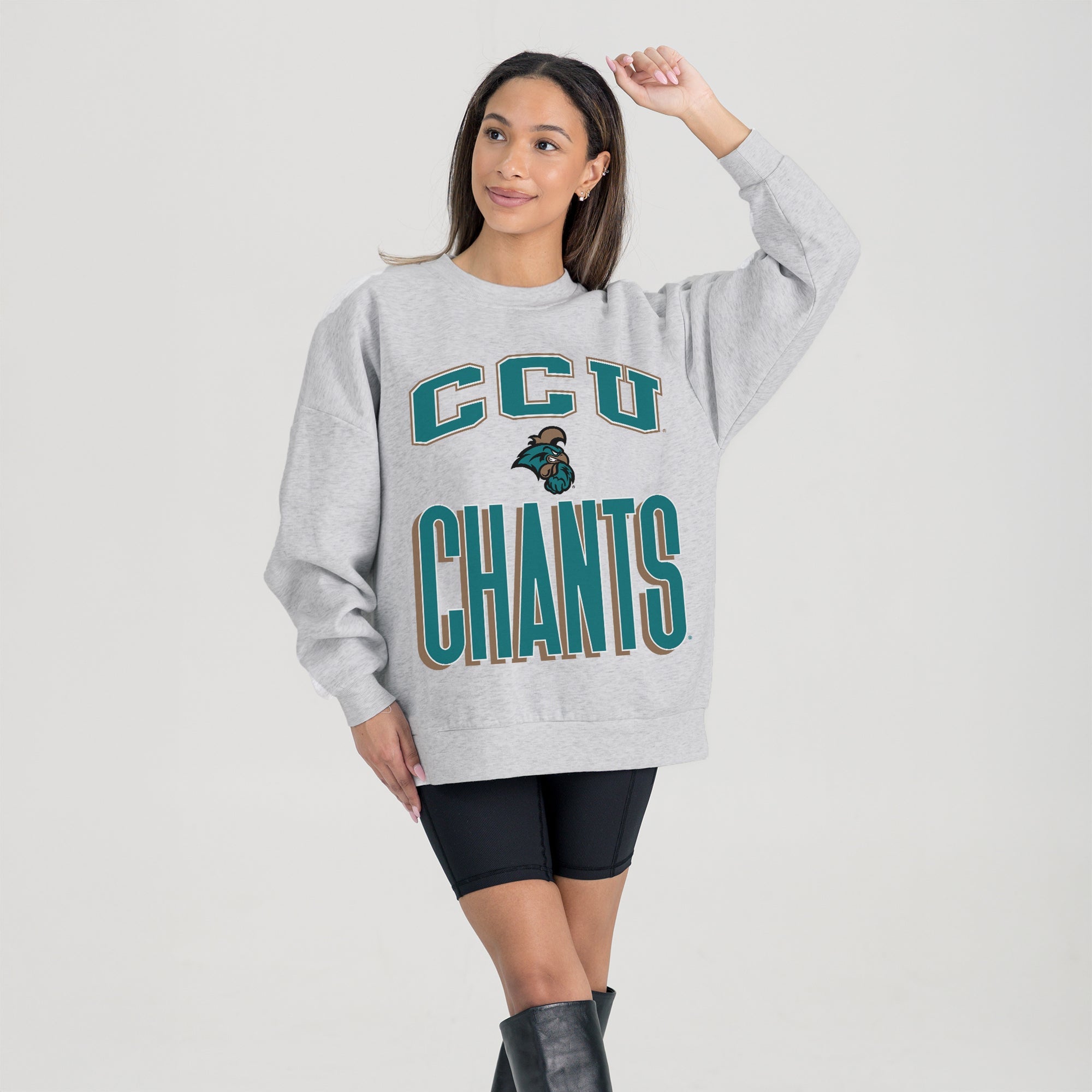 COASTAL CAROLINA CHANTICLEERS FIERCE FOCUS PREMIUM FLEECE DROP SHOULDER CREWNECK PULLOVER