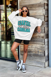 COASTAL CAROLINA CHANTICLEERS FADED FORMATION PREMIUM FLEECE DROP SHOULDER CREWNECK PULLOVER