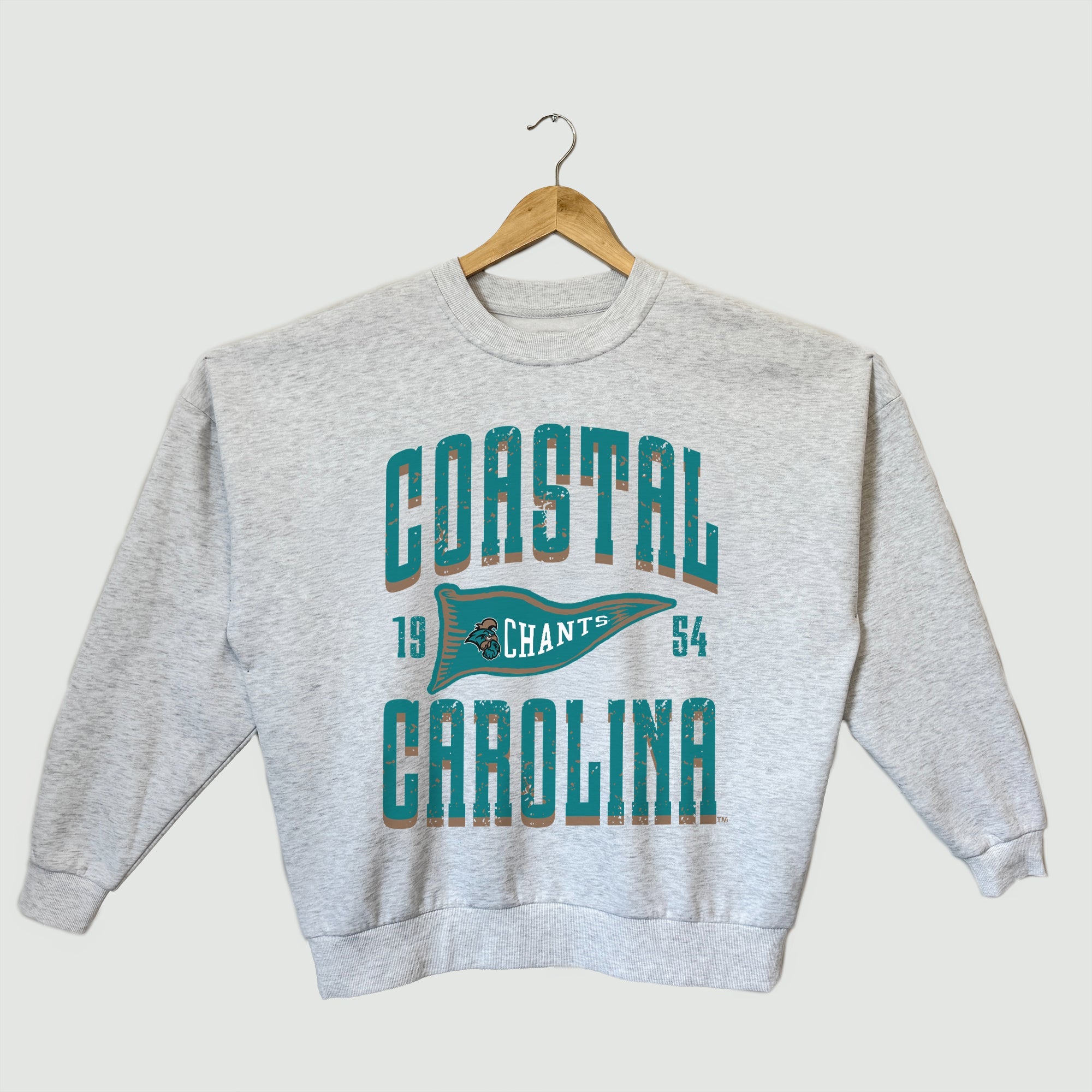 COASTAL CAROLINA CHANTICLEERS PENNANT PRIDE PREMIUM FLEECE DROP SHOULDER CREWNECK PULLOVER