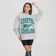 COASTAL CAROLINA CHANTICLEERS PENNANT PRIDE PREMIUM FLEECE DROP SHOULDER CREWNECK PULLOVER