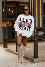 CHICO STATE WILDCATS FAIR CATCH PREMIUM FLEECE DROP SHOULDER CREWNECK PULLOVER
