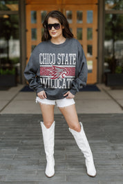 CHICO STATE WILDCATS WILD TAILGATE PREMIUM FLEECE DROP SHOULDER CREWNECK PULLOVER
