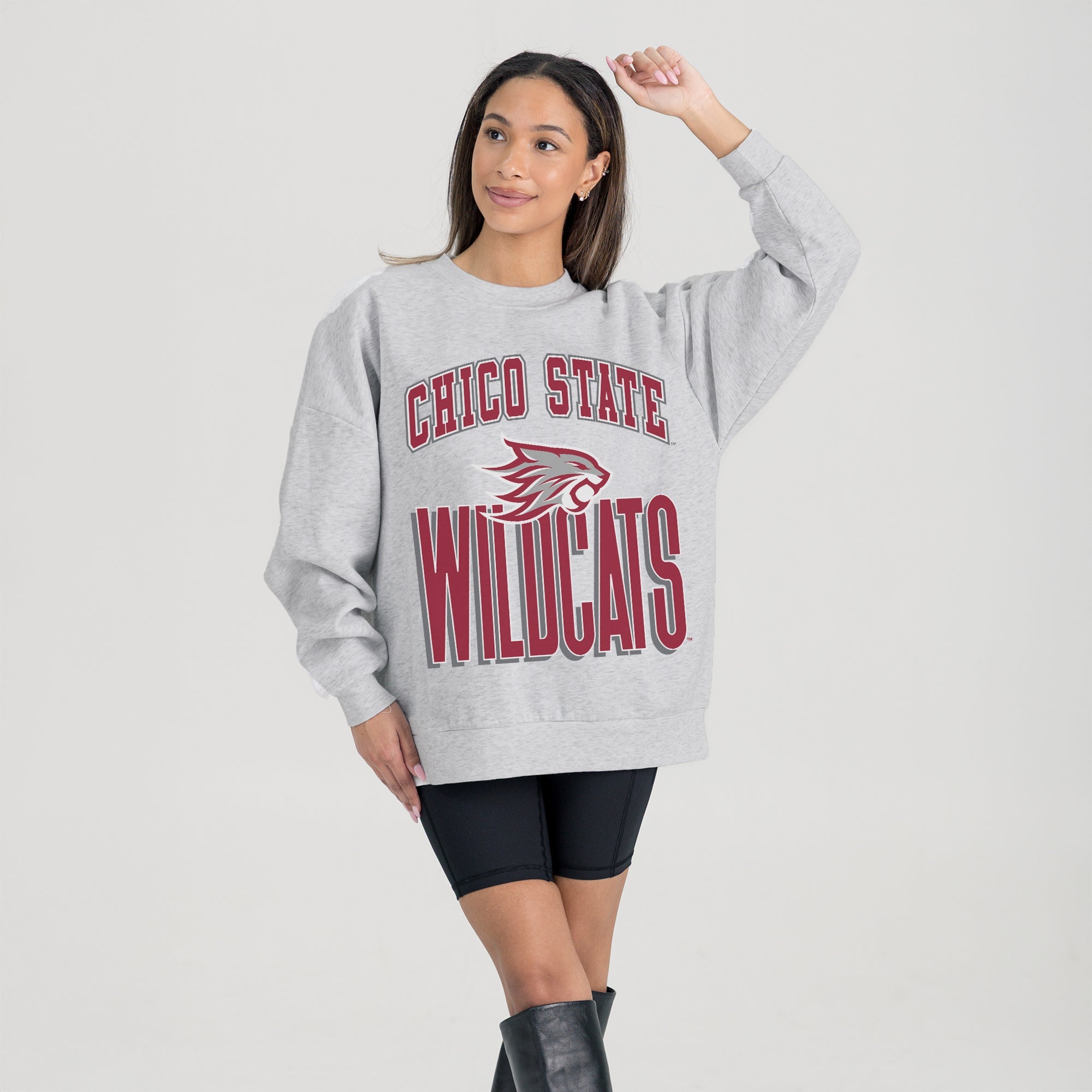 CHICO STATE WILDCATS FIERCE FOCUS PREMIUM FLEECE DROP SHOULDER CREWNECK PULLOVER