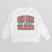 CHICO STATE WILDCATS FADED FORMATION PREMIUM FLEECE DROP SHOULDER CREWNECK PULLOVER