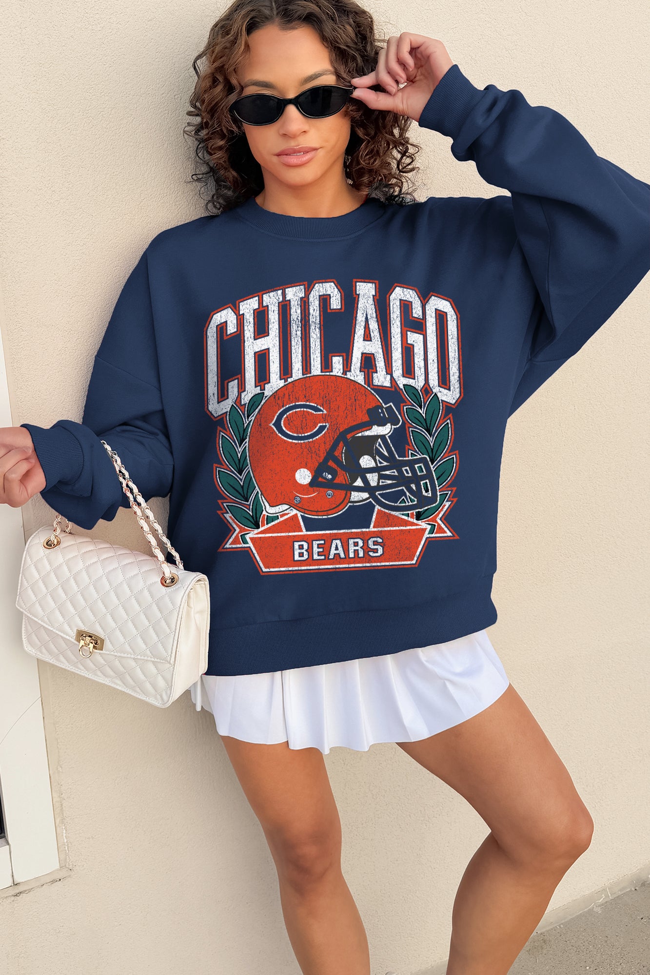 CHICAGO BEARS CLASSIC ARCHIVES PREMIUM FLEECE DROP SHOULDER CREWNECK PULLOVER