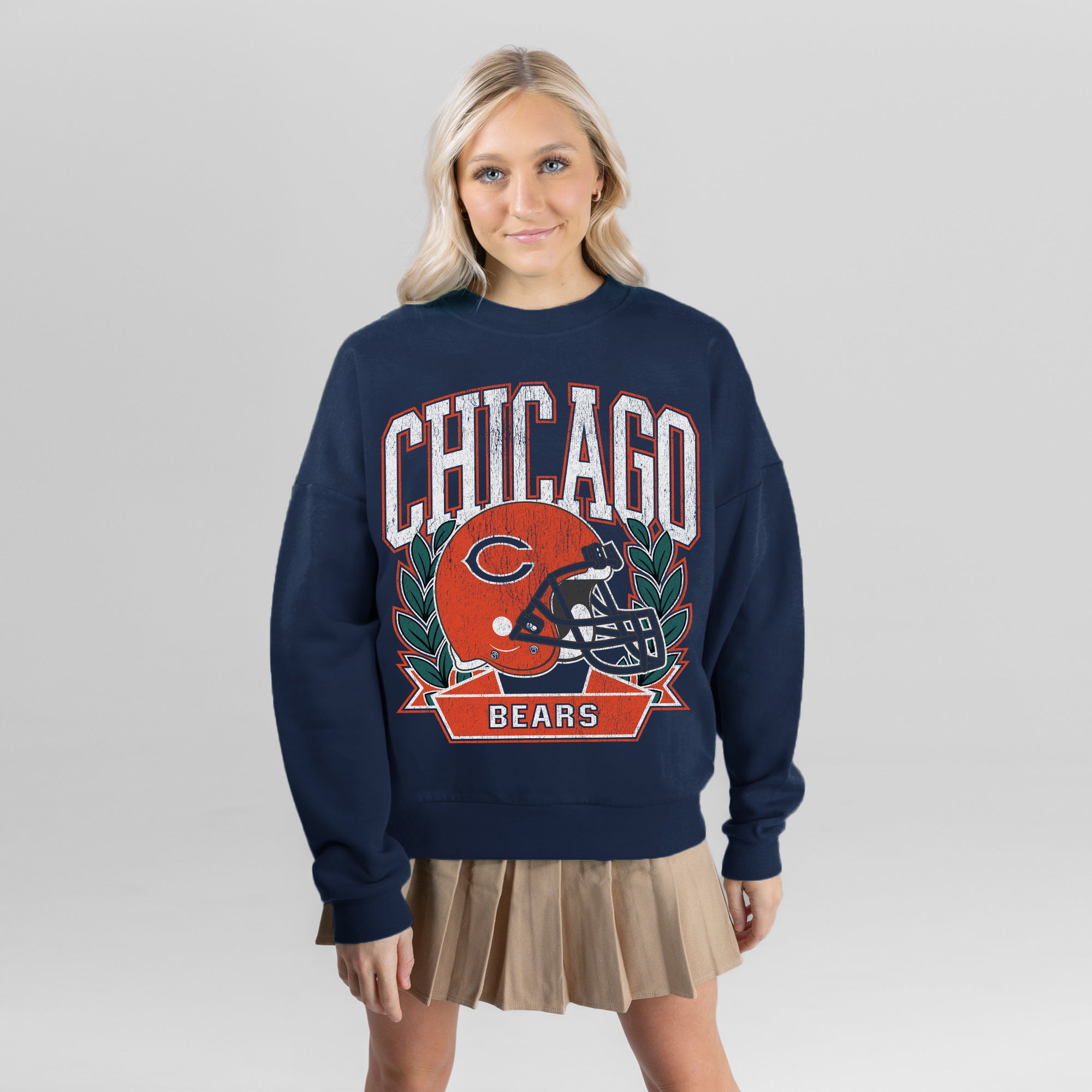 CHICAGO BEARS CLASSIC ARCHIVES PREMIUM FLEECE DROP SHOULDER CREWNECK PULLOVER