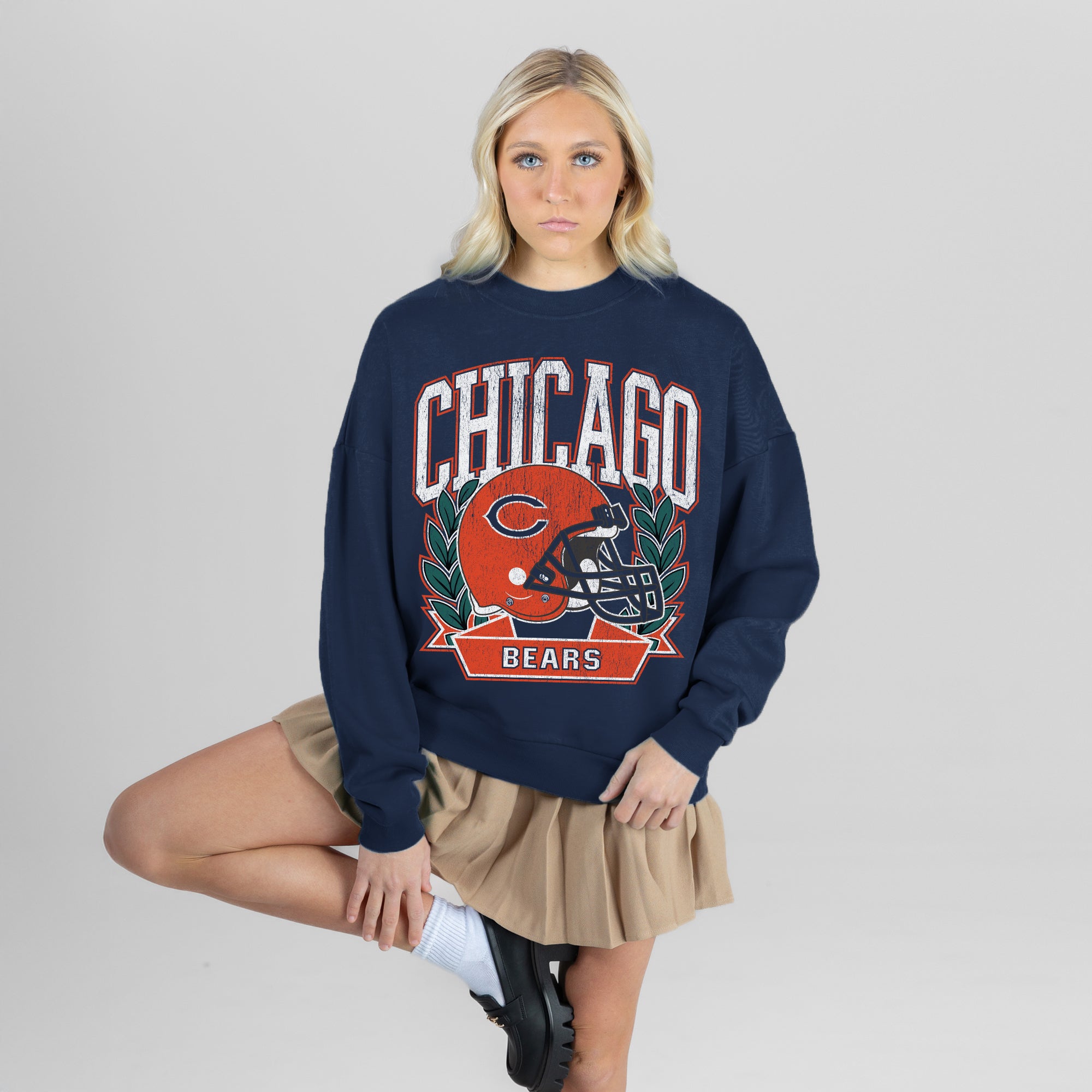 CHICAGO BEARS CLASSIC ARCHIVES PREMIUM FLEECE DROP SHOULDER CREWNECK PULLOVER