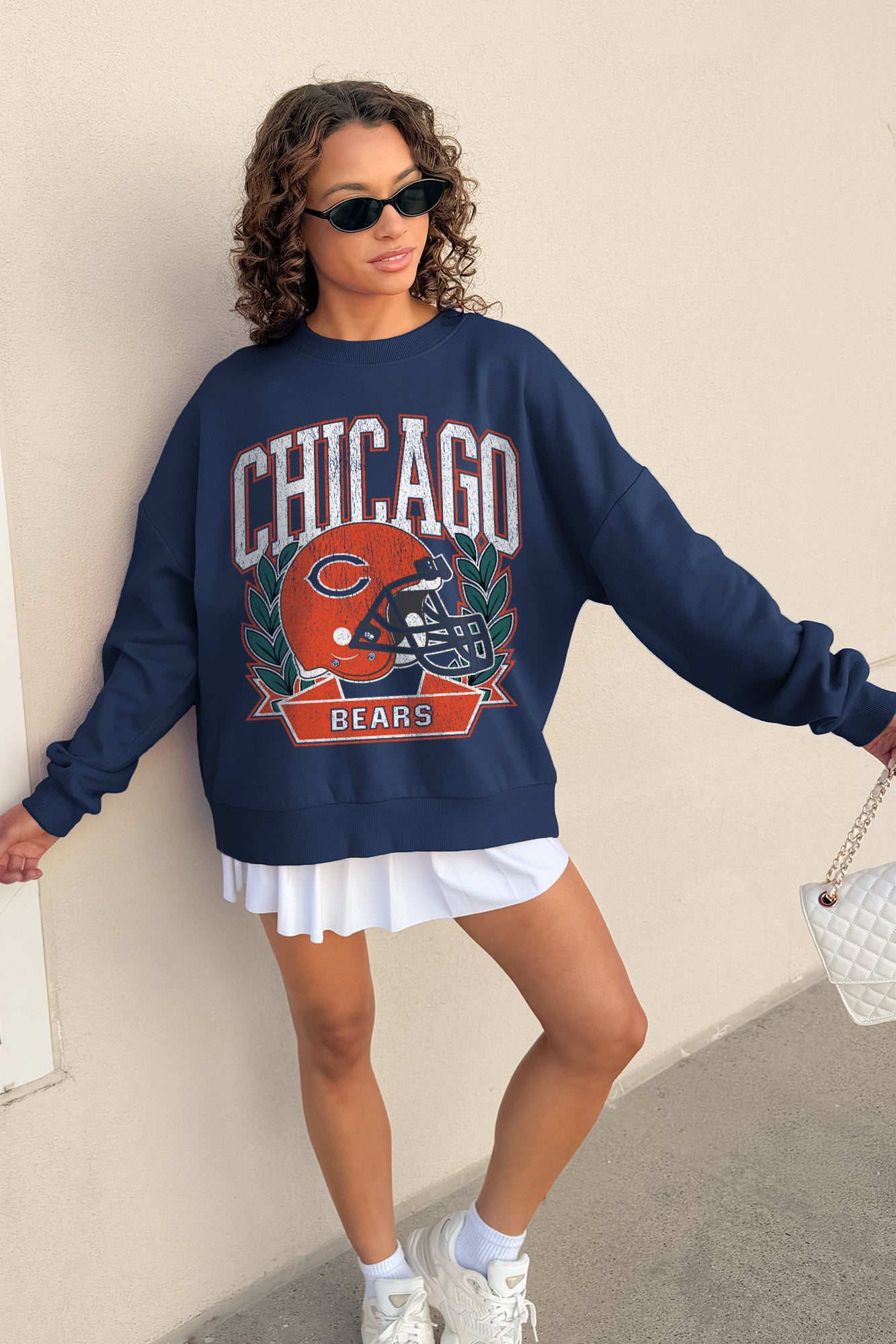 CHICAGO BEARS CLASSIC ARCHIVES PREMIUM FLEECE DROP SHOULDER CREWNECK PULLOVER