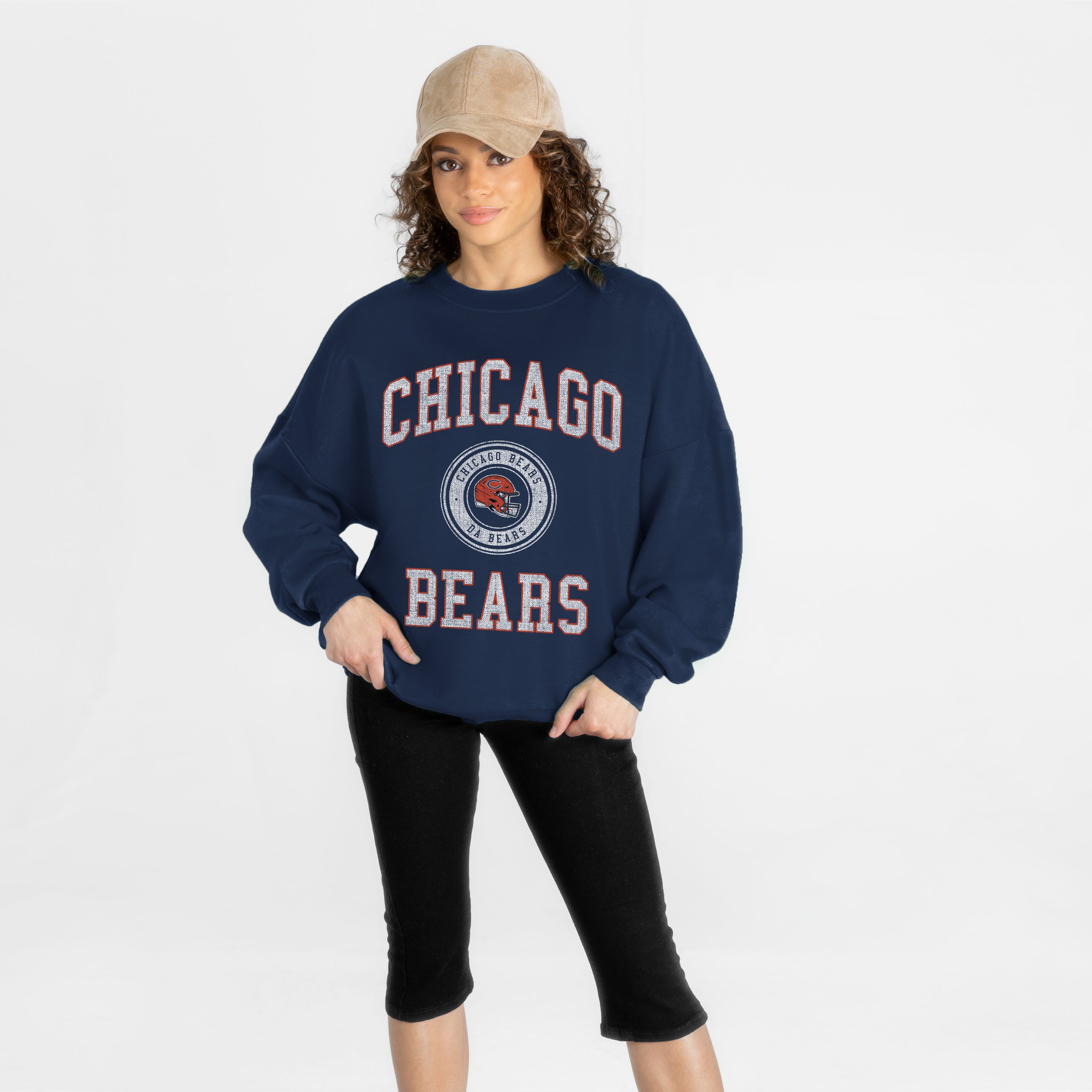 CHICAGO BEARS PRIME PLAY PREMIUM FLEECE DROP SHOULDER CREWNECK PULLOVER