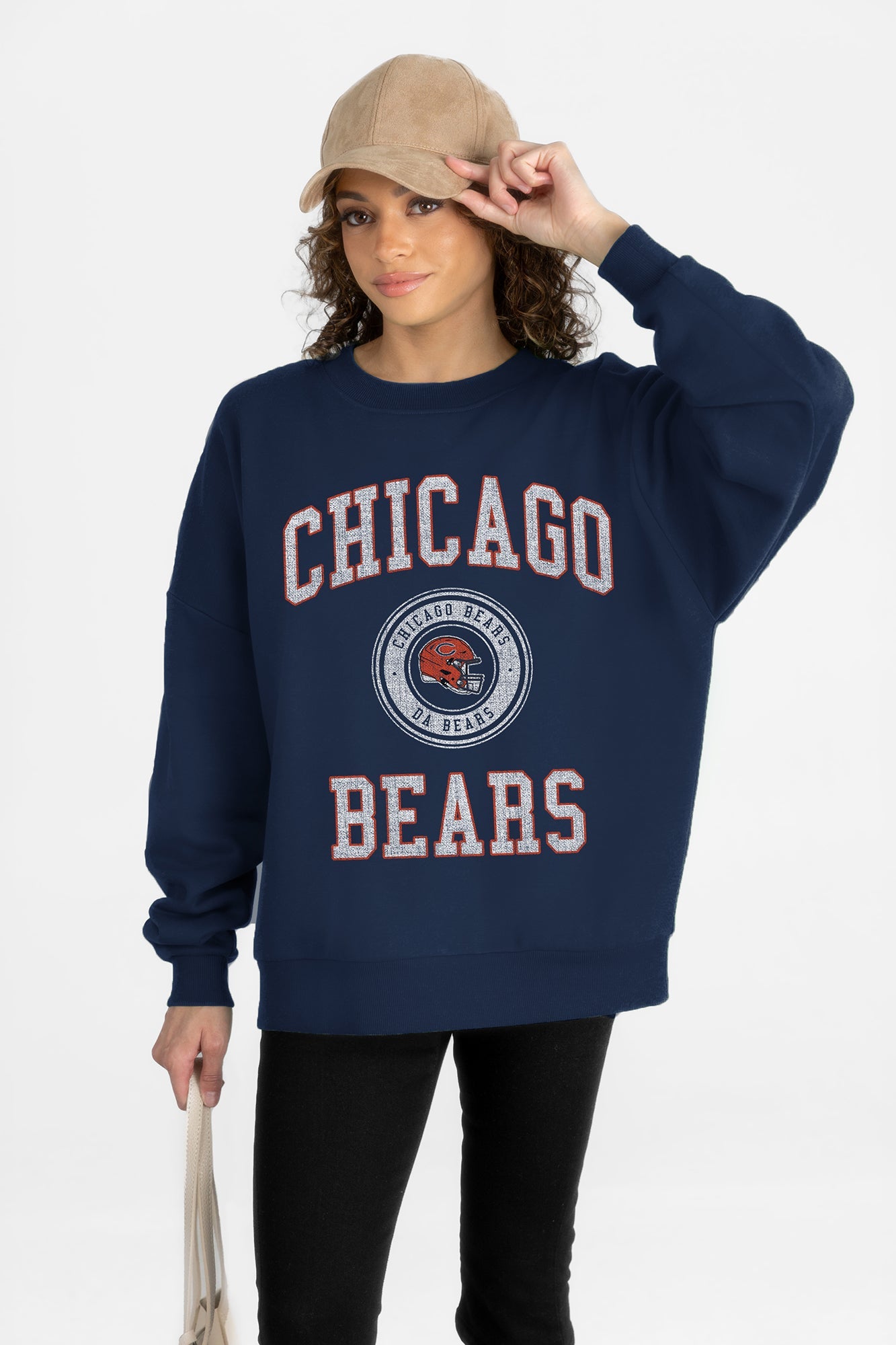 CHICAGO BEARS PRIME PLAY PREMIUM FLEECE DROP SHOULDER CREWNECK PULLOVER