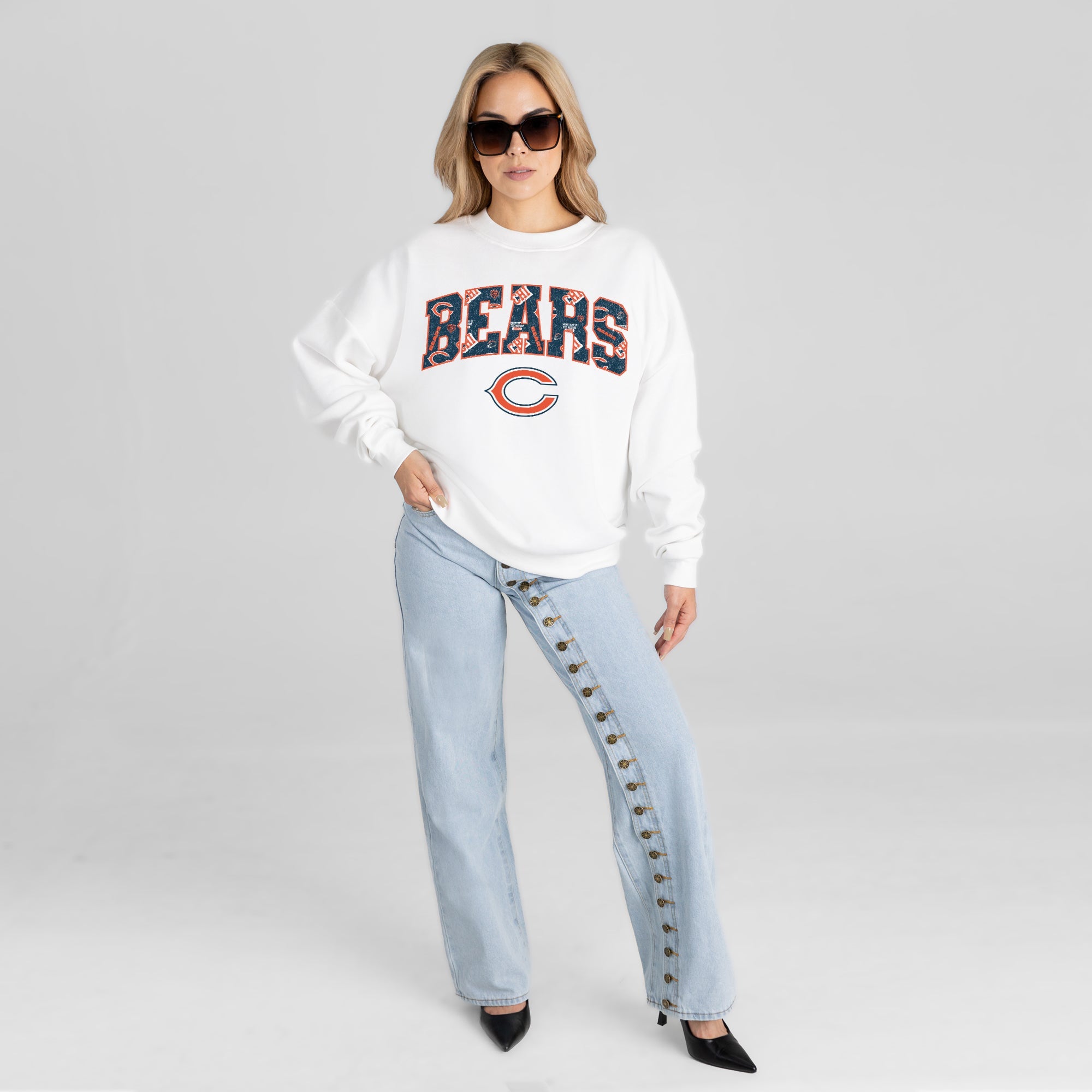 CHICAGO BEARS SWEET PLAY PREMIUM FLEECE DROP SHOULDER CREWNECK PULLOVER