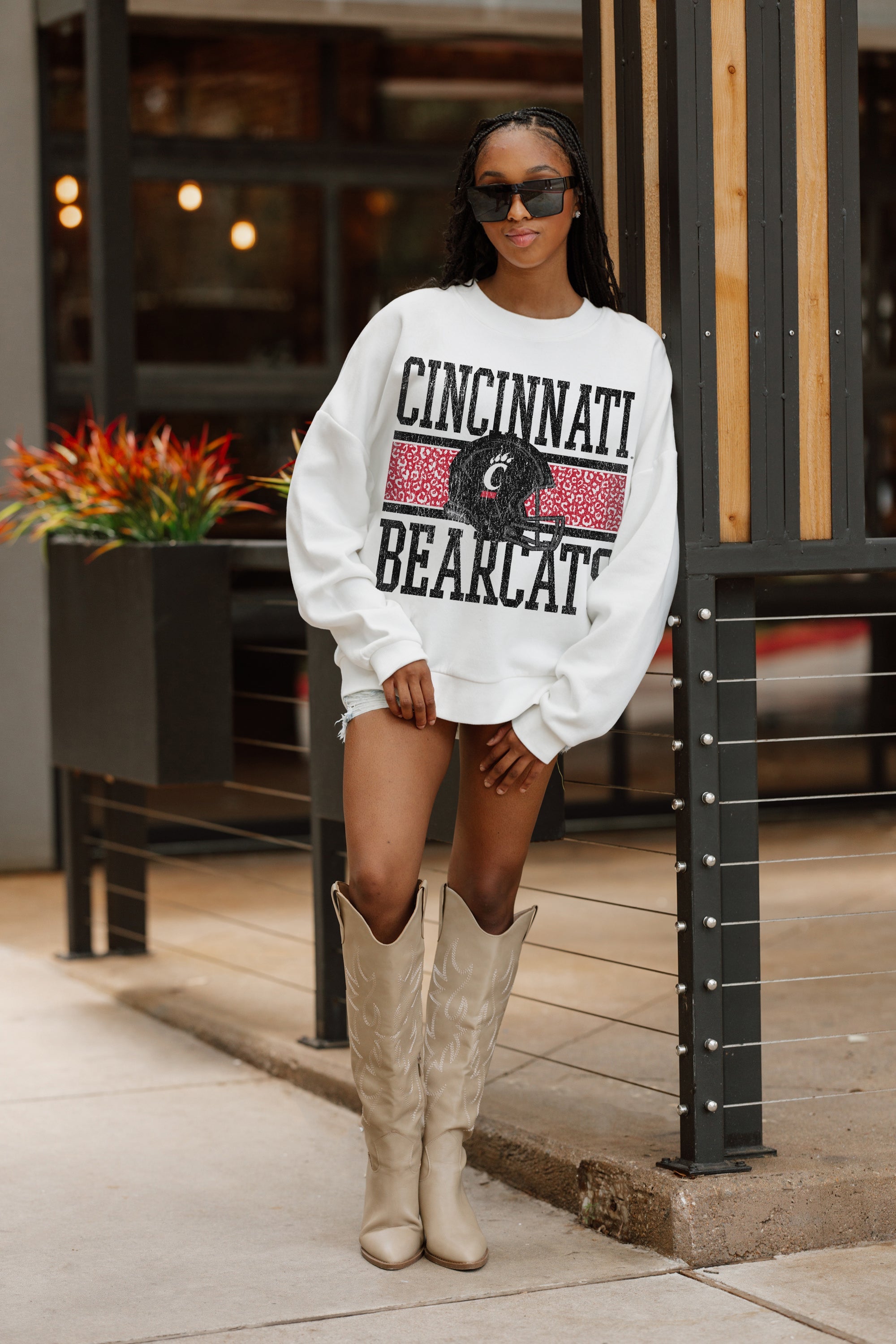 CINCINNATI BEARCATS FAIR CATCH PREMIUM FLEECE DROP SHOULDER CREWNECK PULLOVER