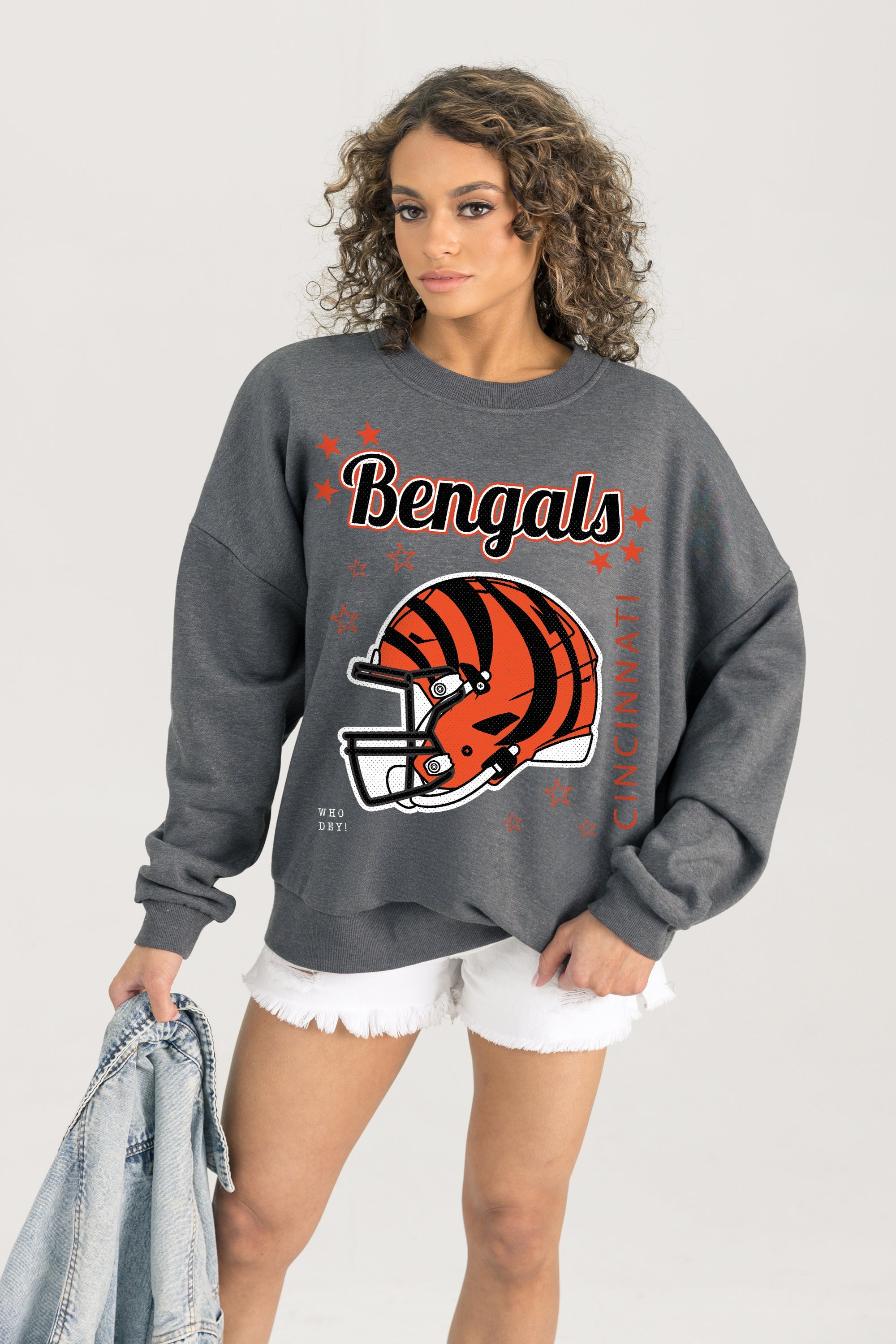 CINCINNATI BENGALS READY TO RUMBLE PREMIUM FLEECE DROP SHOULDER CREWNECK PULLOVER