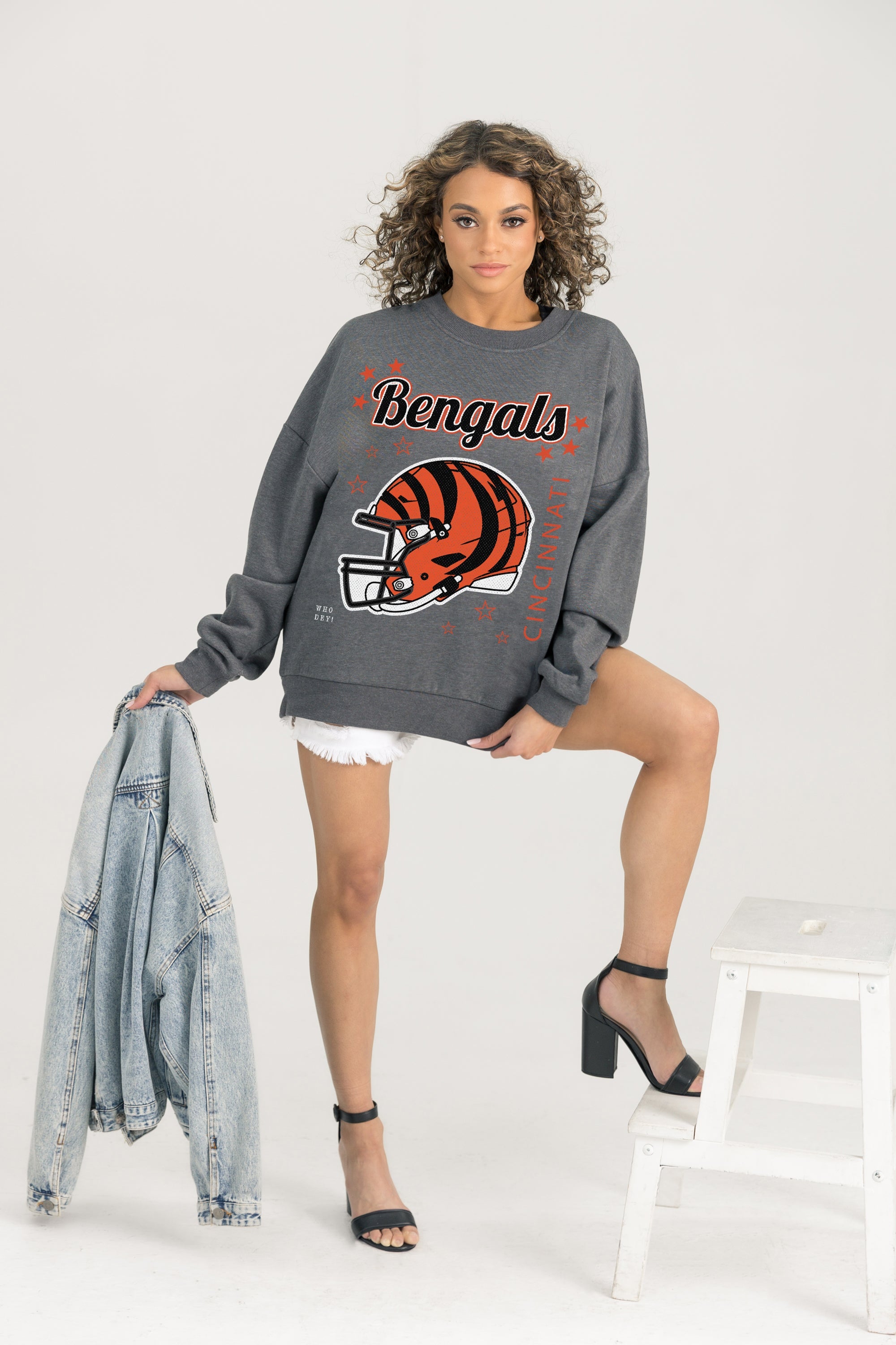 CINCINNATI BENGALS READY TO RUMBLE PREMIUM FLEECE DROP SHOULDER CREWNECK PULLOVER