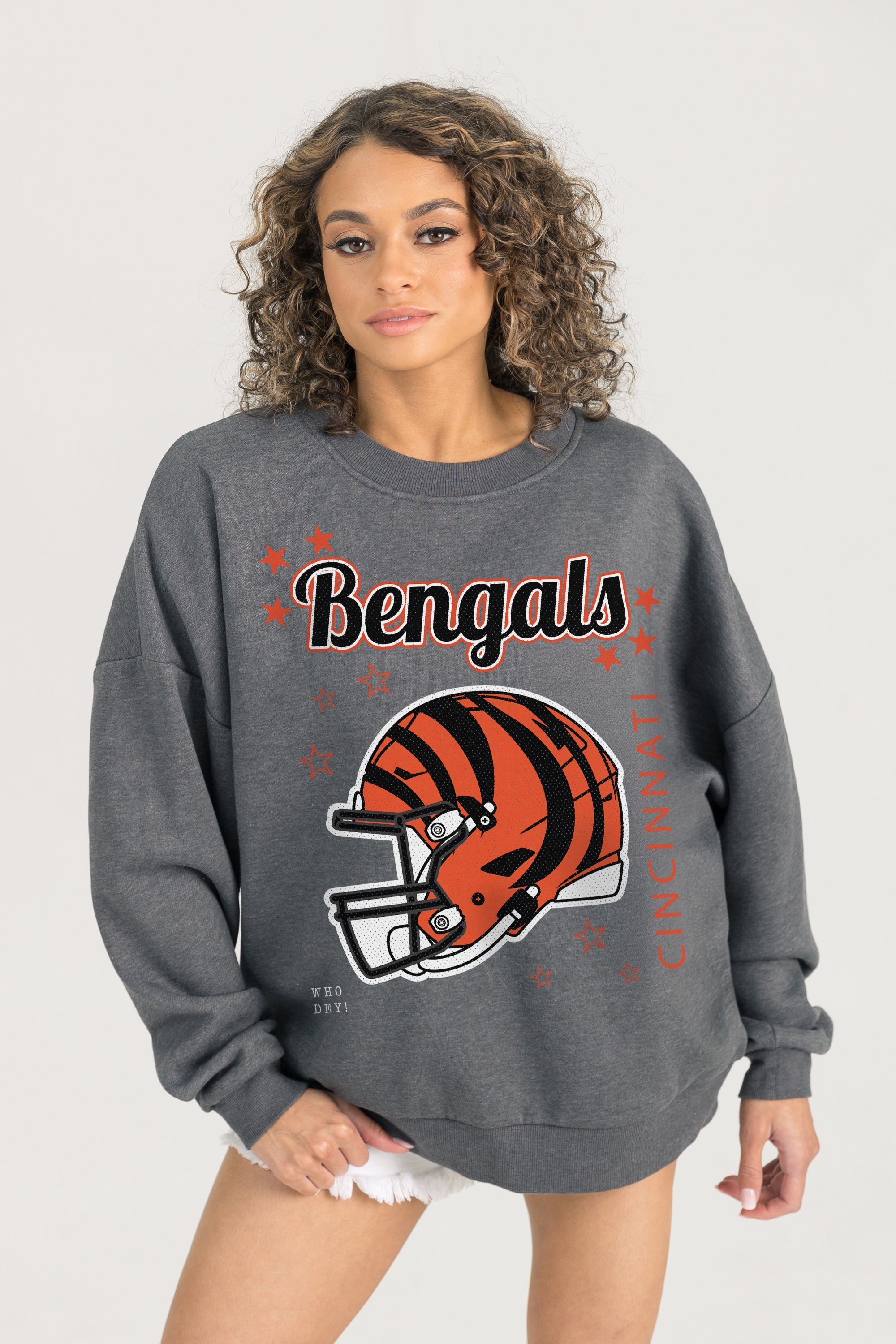 CINCINNATI BENGALS READY TO RUMBLE PREMIUM FLEECE DROP SHOULDER CREWNECK PULLOVER