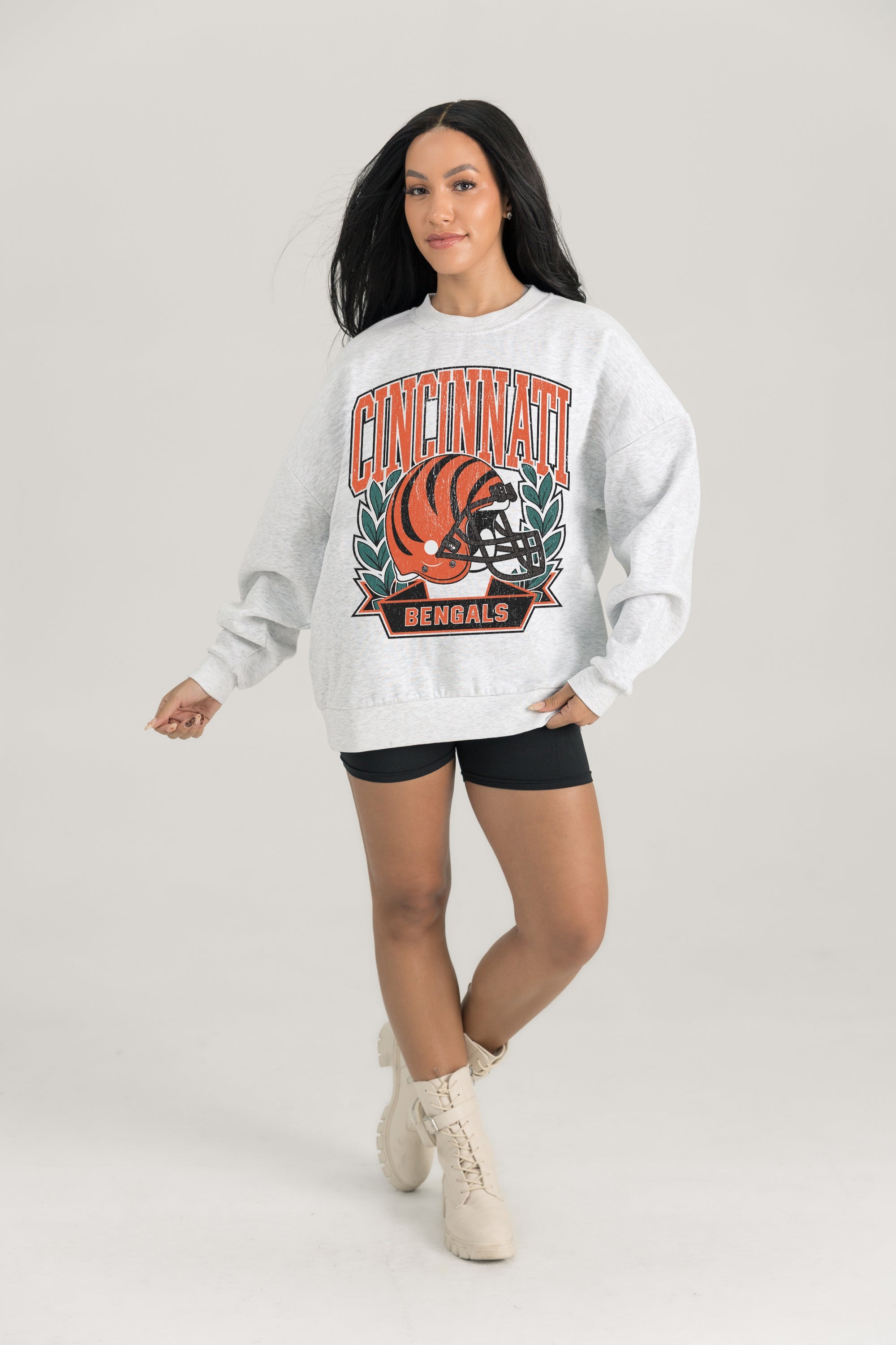 CINCINNATI BENGALS HERITAGE PREMIUM FLEECE DROP SHOULDER CREWNECK PULLOVER