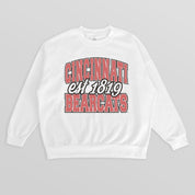 CINCINNATI BEARCATS FADED FORMATION PREMIUM FLEECE DROP SHOULDER CREWNECK PULLOVER
