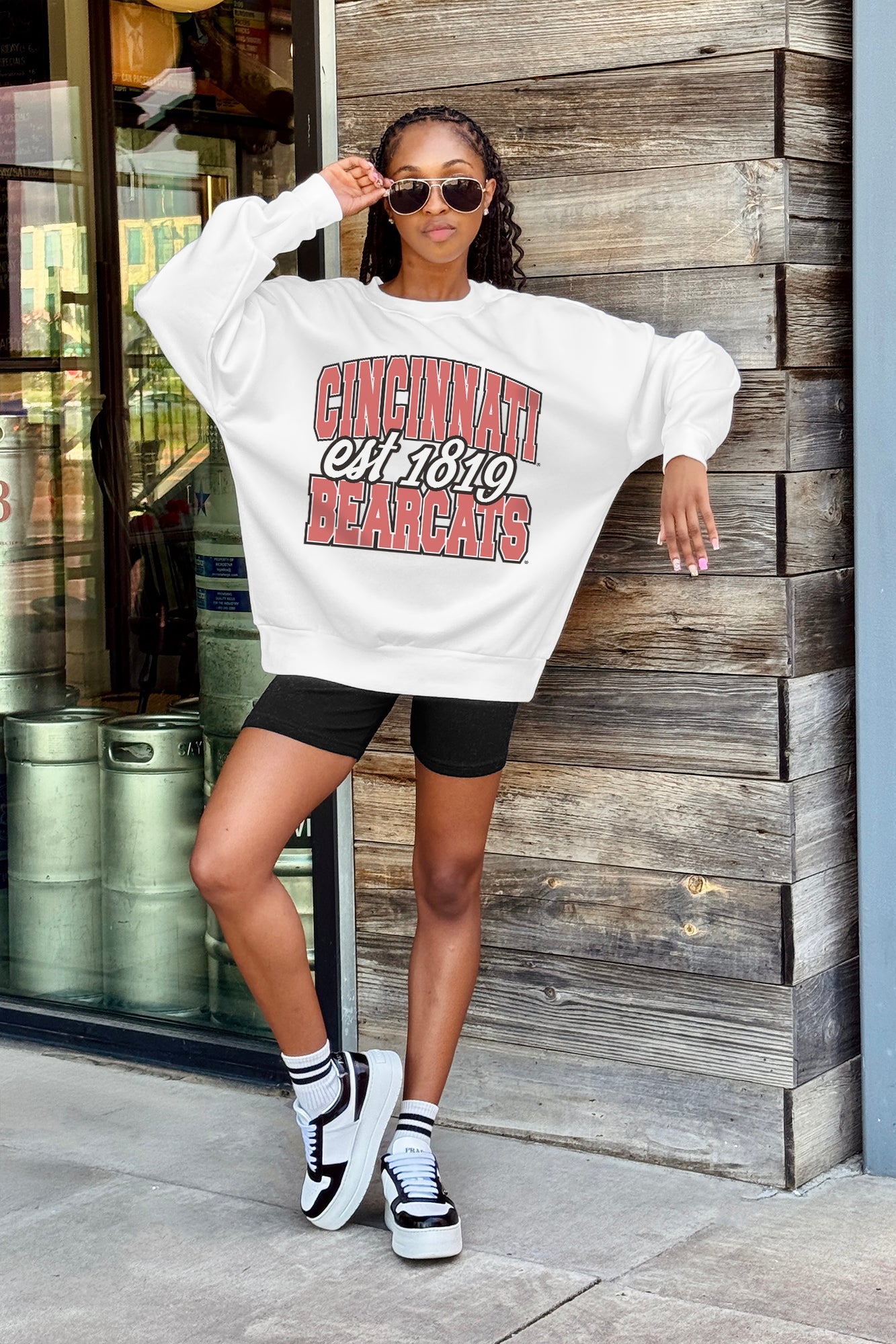 CINCINNATI BEARCATS FADED FORMATION PREMIUM FLEECE DROP SHOULDER CREWNECK PULLOVER