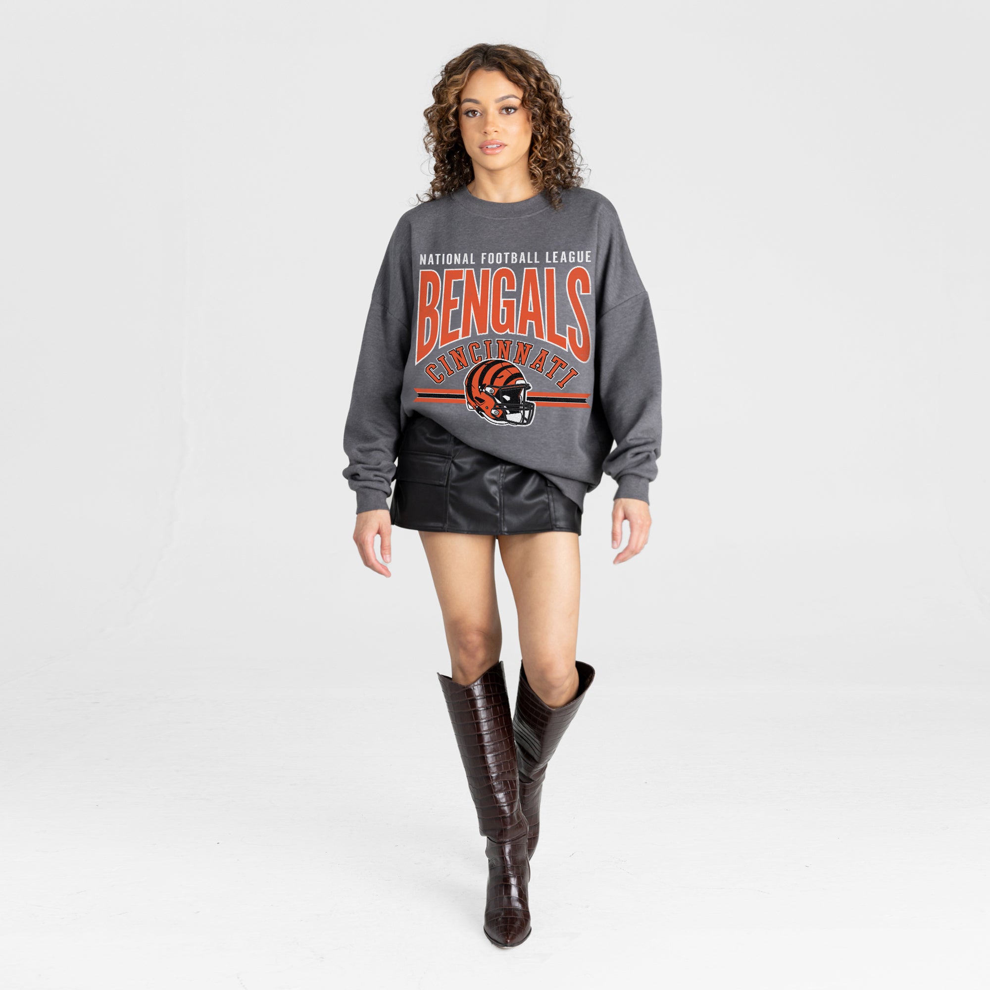 CINCINNATI BENGALS KICKOFF CLASSIC PREMIUM FLEECE DROP SHOULDER CREWNECK PULLOVER