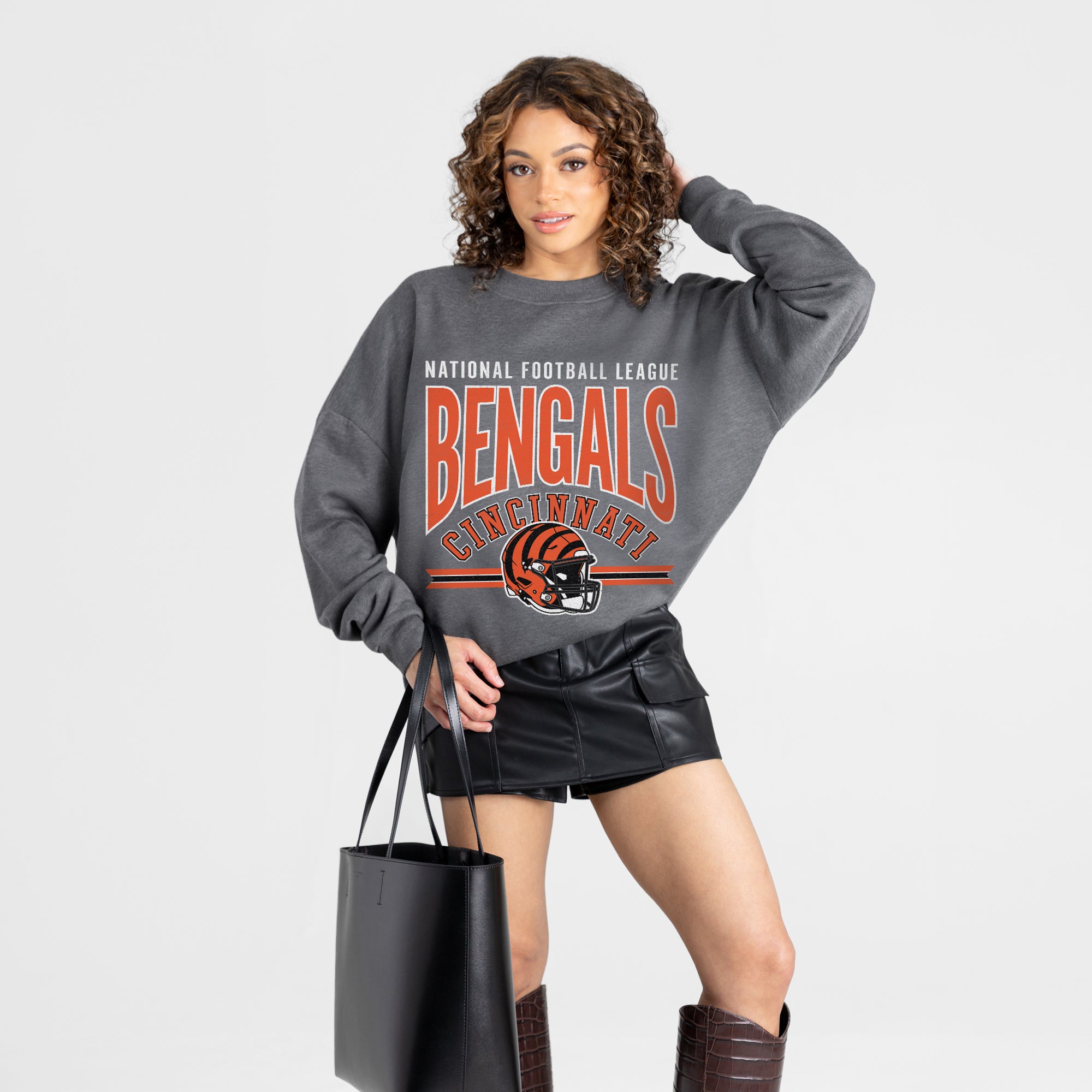 CINCINNATI BENGALS KICKOFF CLASSIC PREMIUM FLEECE DROP SHOULDER CREWNECK PULLOVER