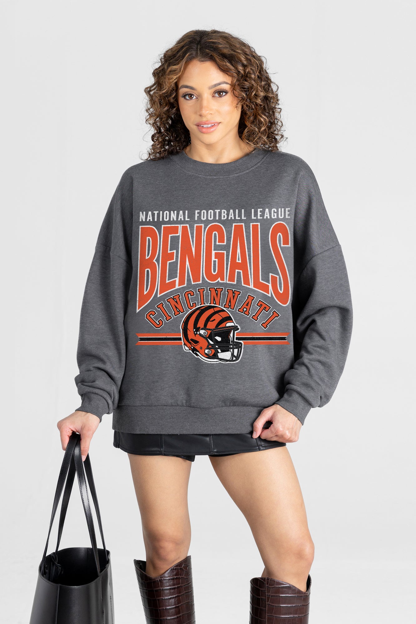 CINCINNATI BENGALS KICKOFF CLASSIC PREMIUM FLEECE DROP SHOULDER CREWNECK PULLOVER