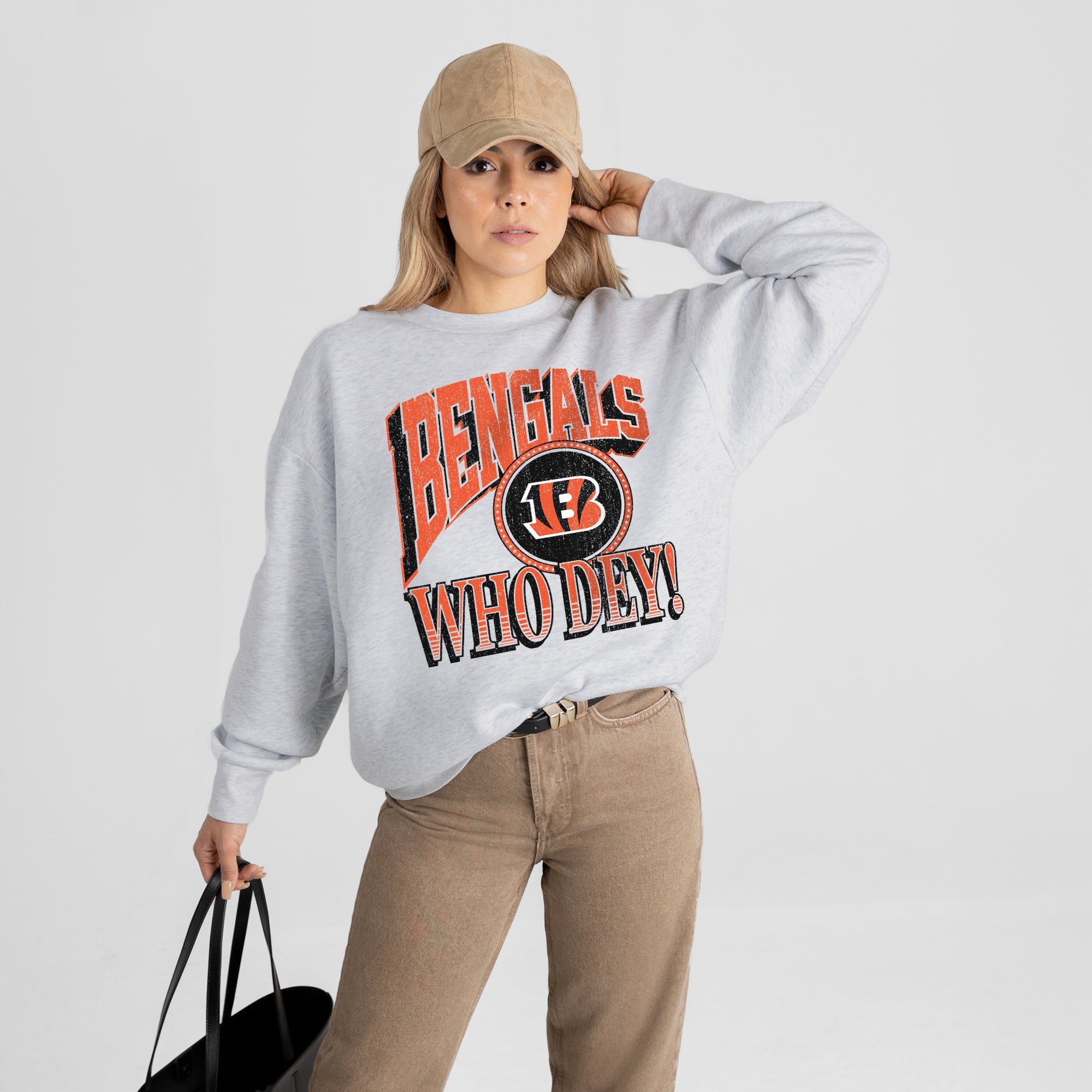 CINCINNATI BENGALS GAME ON PREMIUM FLEECE DROP SHOULDER CREWNECK PULLOVER