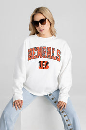 CINCINNATI BENGALS SWEET PLAY PREMIUM FLEECE DROP SHOULDER CREWNECK PULLOVER