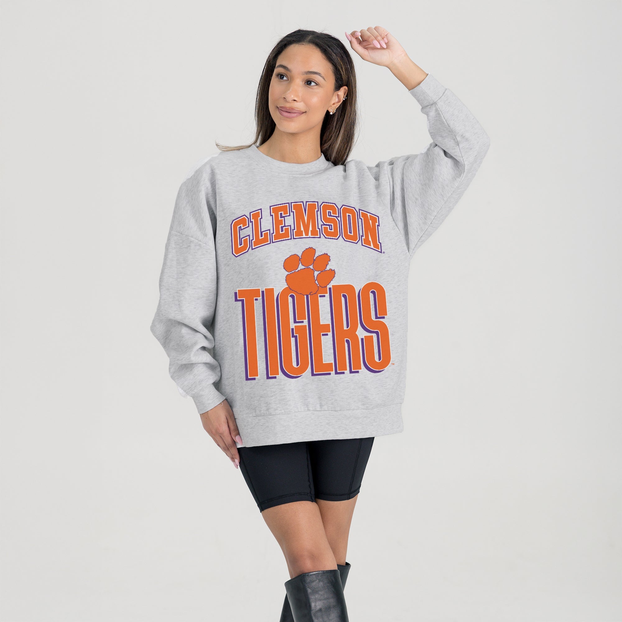 CLEMSON TIGERS FIERCE FOCUS PREMIUM FLEECE DROP SHOULDER CREWNECK PULLOVER