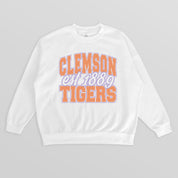 CLEMSON TIGERS FADED FORMATION PREMIUM FLEECE DROP SHOULDER CREWNECK PULLOVER
