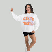 CLEMSON TIGERS FADED FORMATION PREMIUM FLEECE DROP SHOULDER CREWNECK PULLOVER