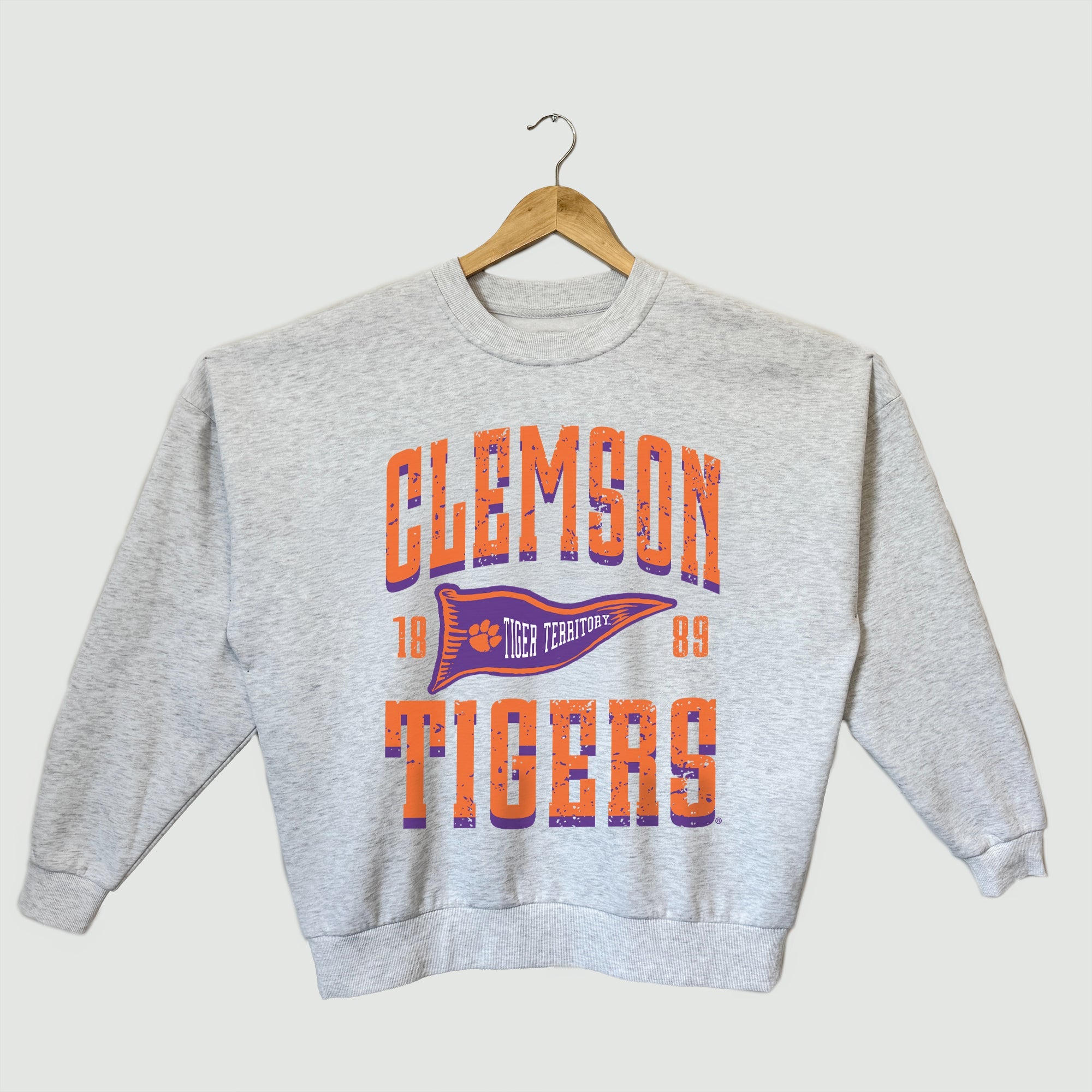 CLEMSON TIGERS PENNANT PRIDE PREMIUM FLEECE DROP SHOULDER CREWNECK PULLOVER