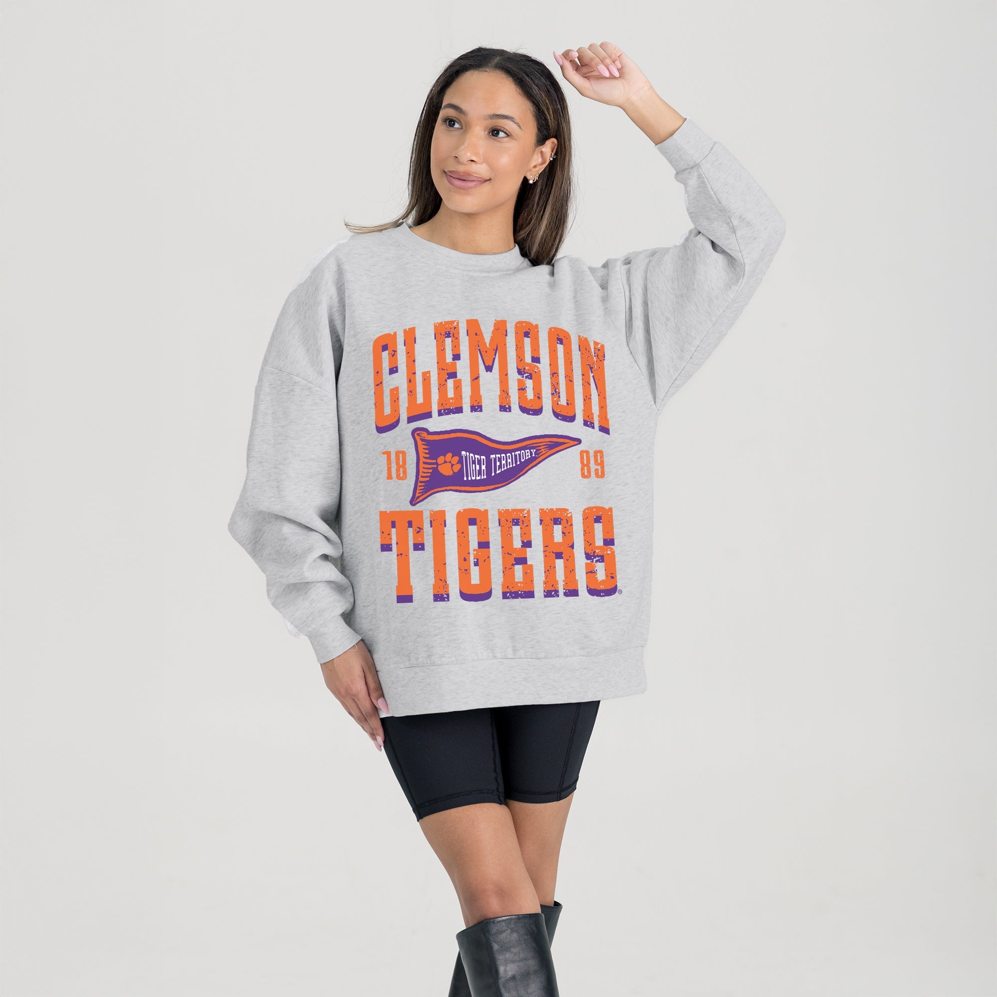 CLEMSON TIGERS PENNANT PRIDE PREMIUM FLEECE DROP SHOULDER CREWNECK PULLOVER