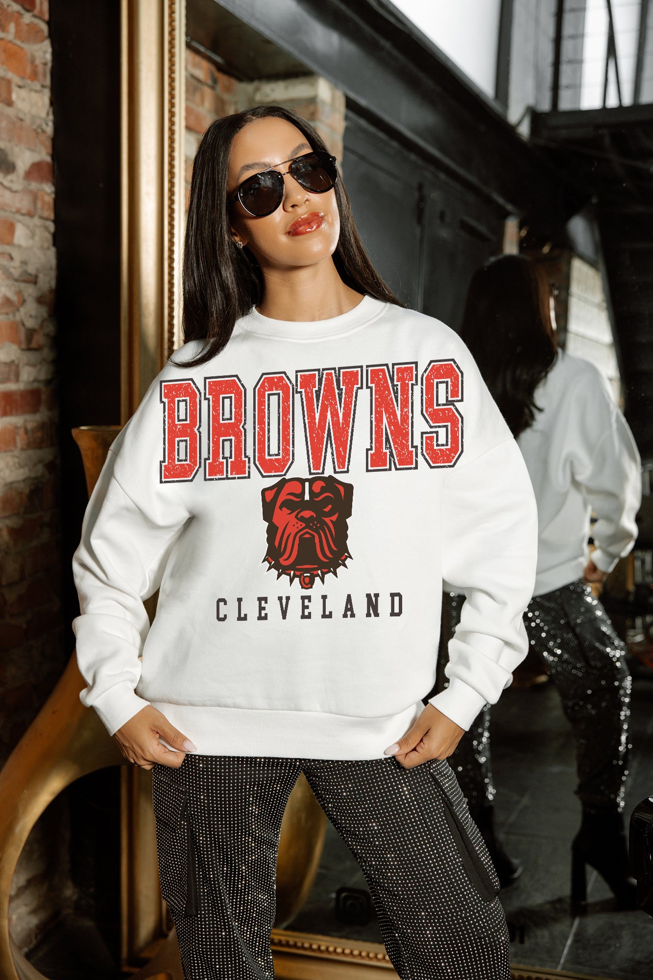 CLEVELAND BROWNS Sunday Drives Fleece Crewneck Pullover