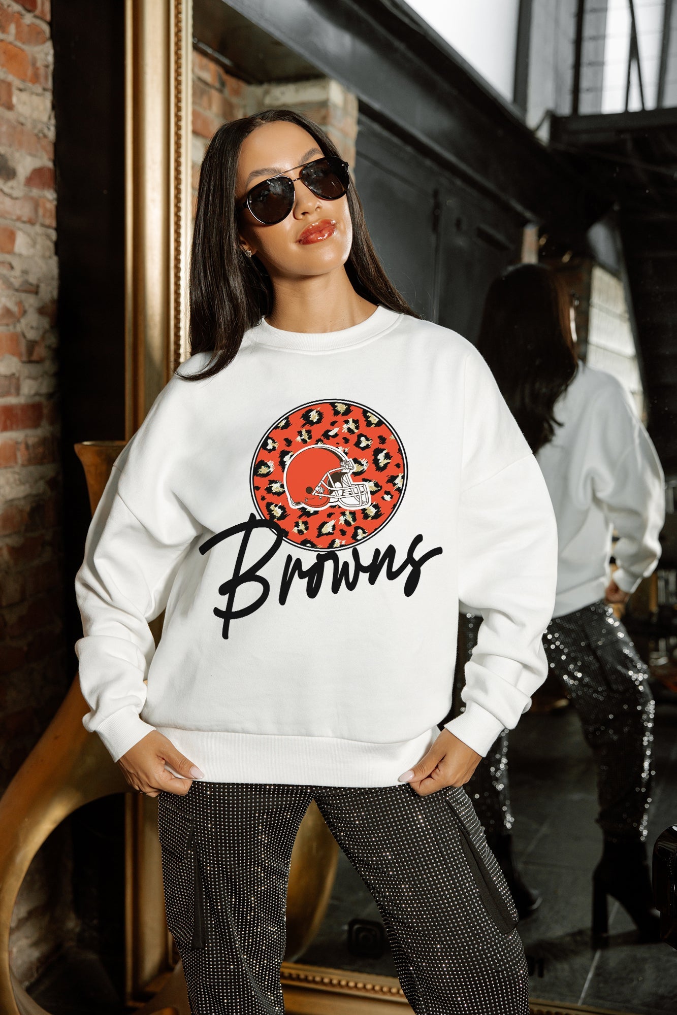 CLEVELAND BROWNS WILD BREAKTHROUGH PREMIUM FLEECE CREWNECK PULLOVER