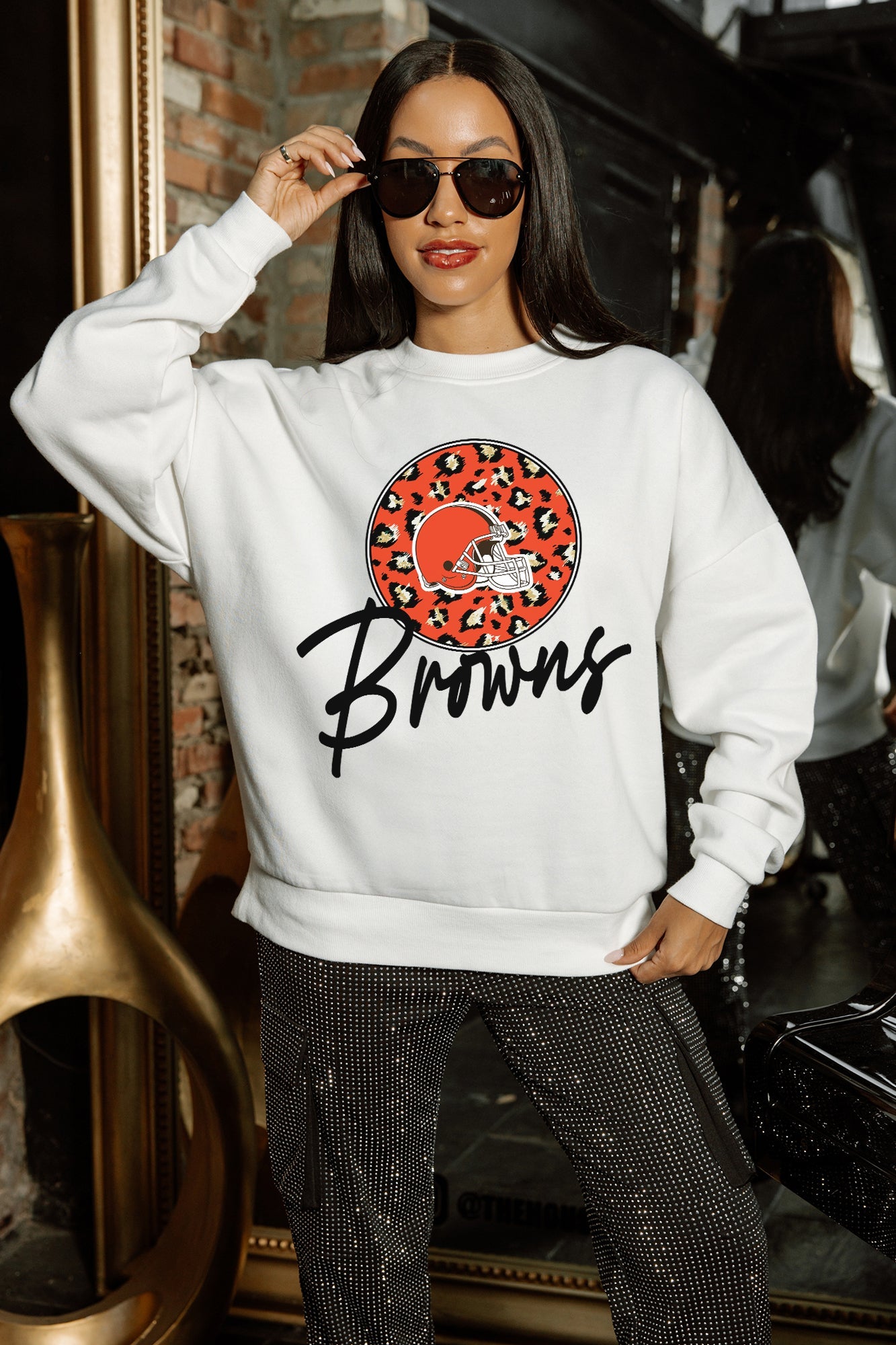CLEVELAND BROWNS WILD BREAKTHROUGH PREMIUM FLEECE CREWNECK PULLOVER