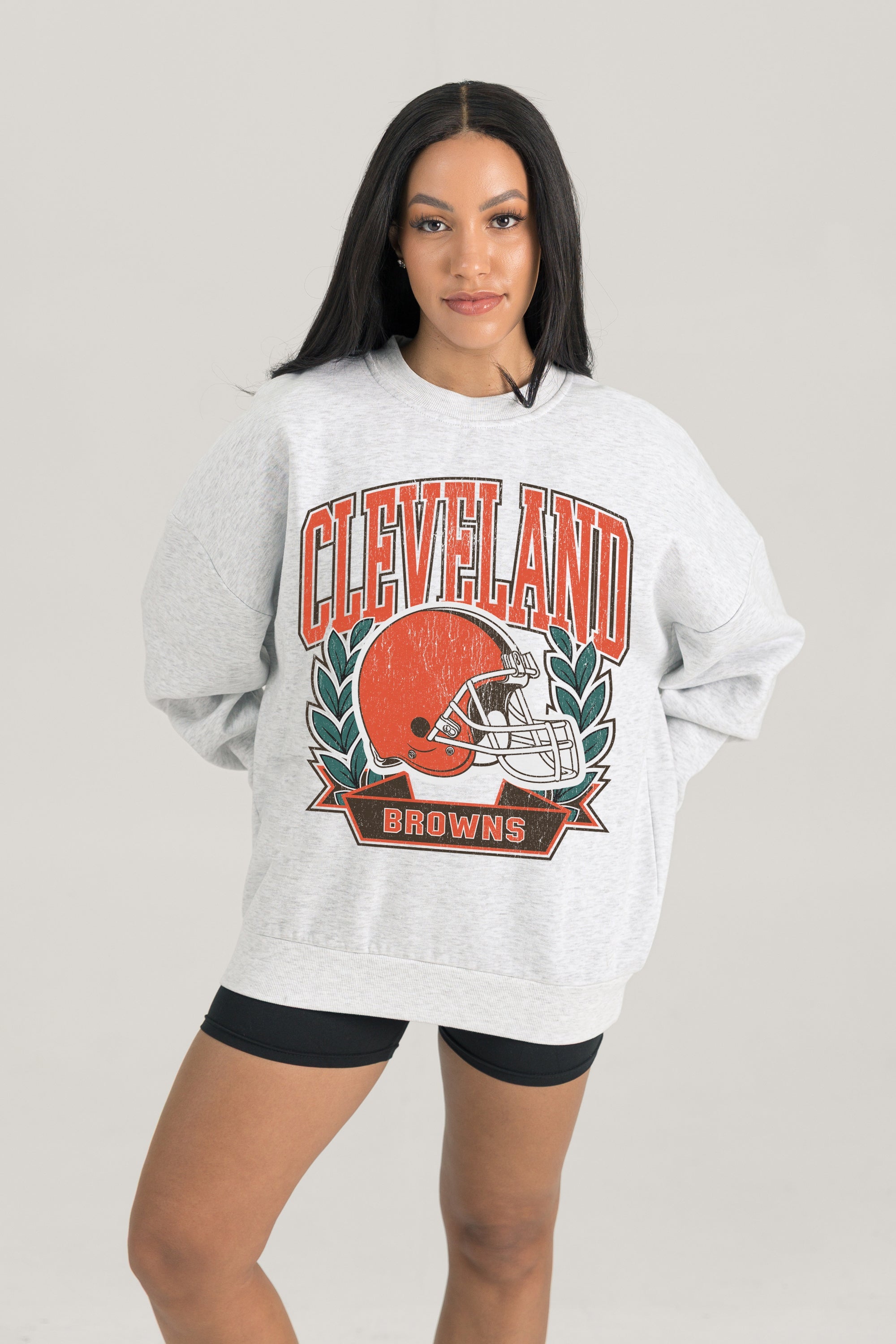 CLEVELAND BROWNS HERITAGE PREMIUM FLEECE DROP SHOULDER CREWNECK PULLOVER