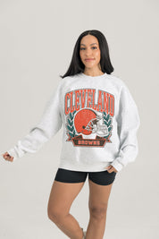 CLEVELAND BROWNS HERITAGE PREMIUM FLEECE DROP SHOULDER CREWNECK PULLOVER