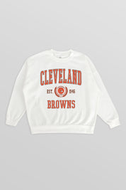 CLEVELAND BROWNS TIMELESS TRIUMPH PREMIUM FLEECE DROP SHOULDER CREWNECK PULLOVER
