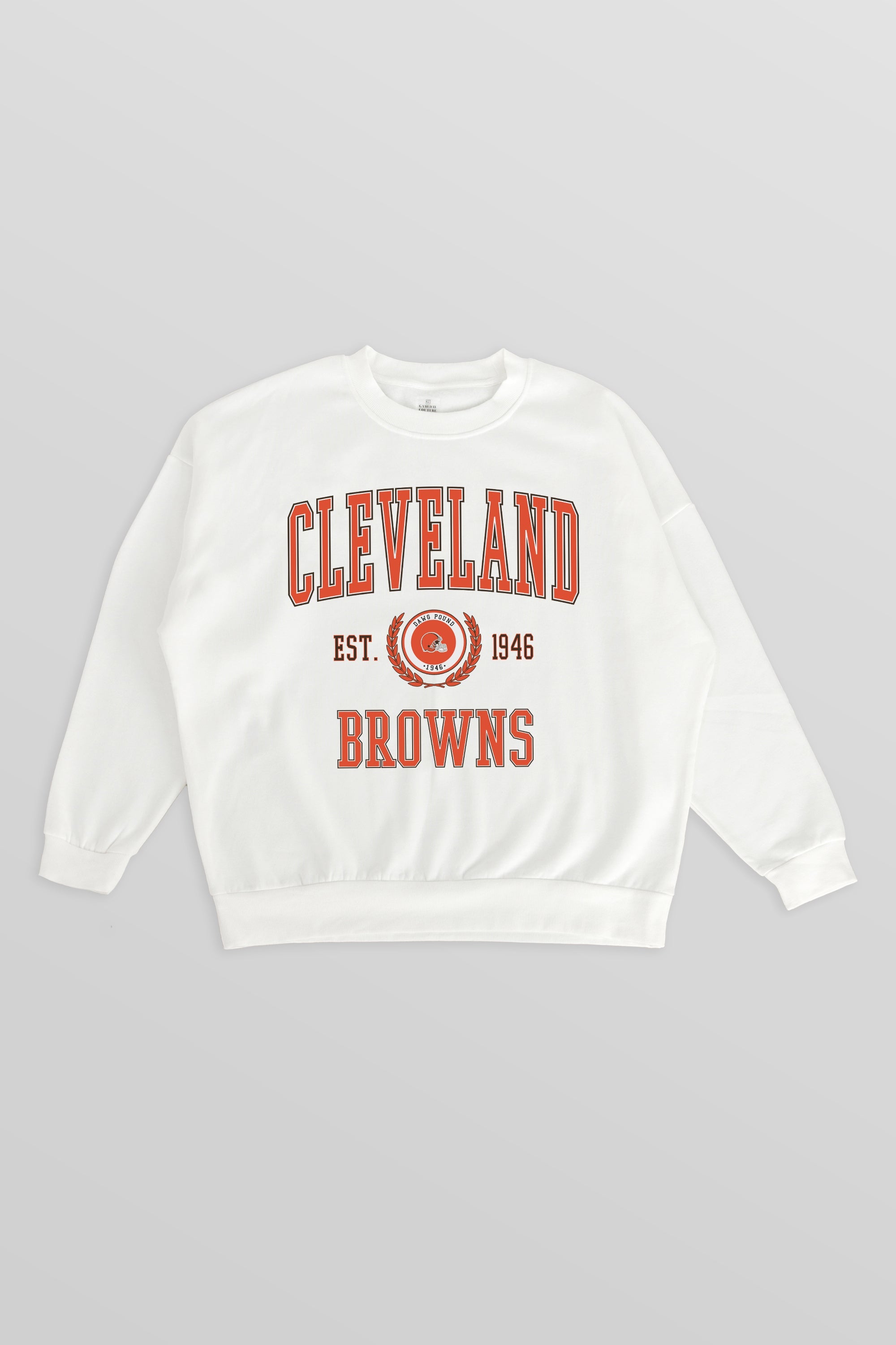 CLEVELAND BROWNS TIMELESS TRIUMPH PREMIUM FLEECE DROP SHOULDER CREWNECK PULLOVER