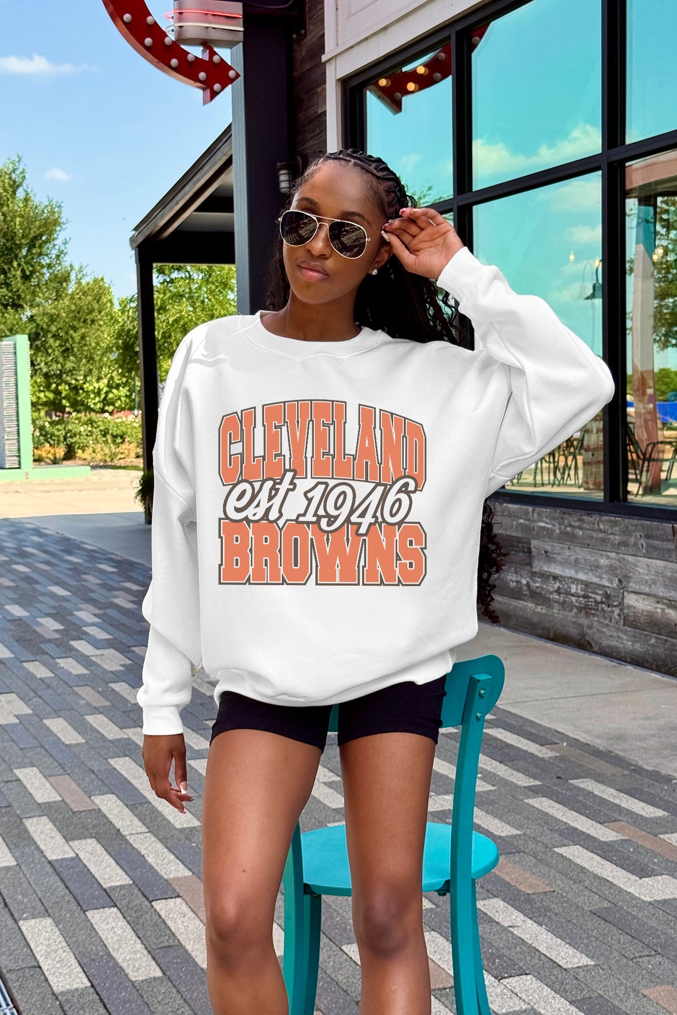 CLEVELAND BROWNS FADED FORMATION PREMIUM FLEECE CREWNECK PULLOVER