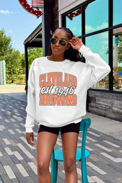 CLEVELAND BROWNS FADED FORMATION PREMIUM FLEECE CREWNECK PULLOVER