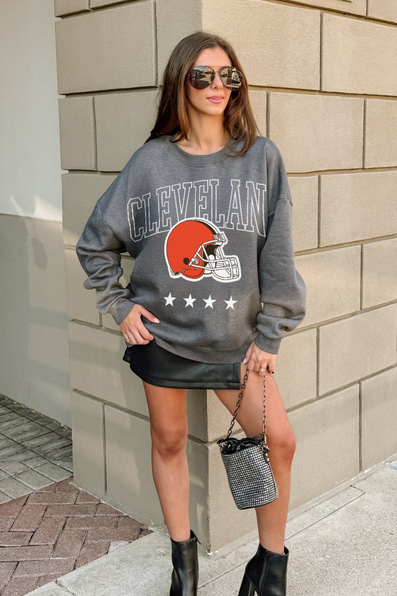 CLEVELAND BROWNS RISING STAR PREMIUM FLEECE CREWNECK PULLOVER