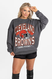 CLEVELAND BROWNS STAY COOL PREMIUM FLEECE CREWNECK PULLOVER BY RANDI MAHOMES