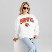 CLEVELAND BROWNS SWEET PLAY PREMIUM FLEECE DROP SHOULDER CREWNECK PULLOVER