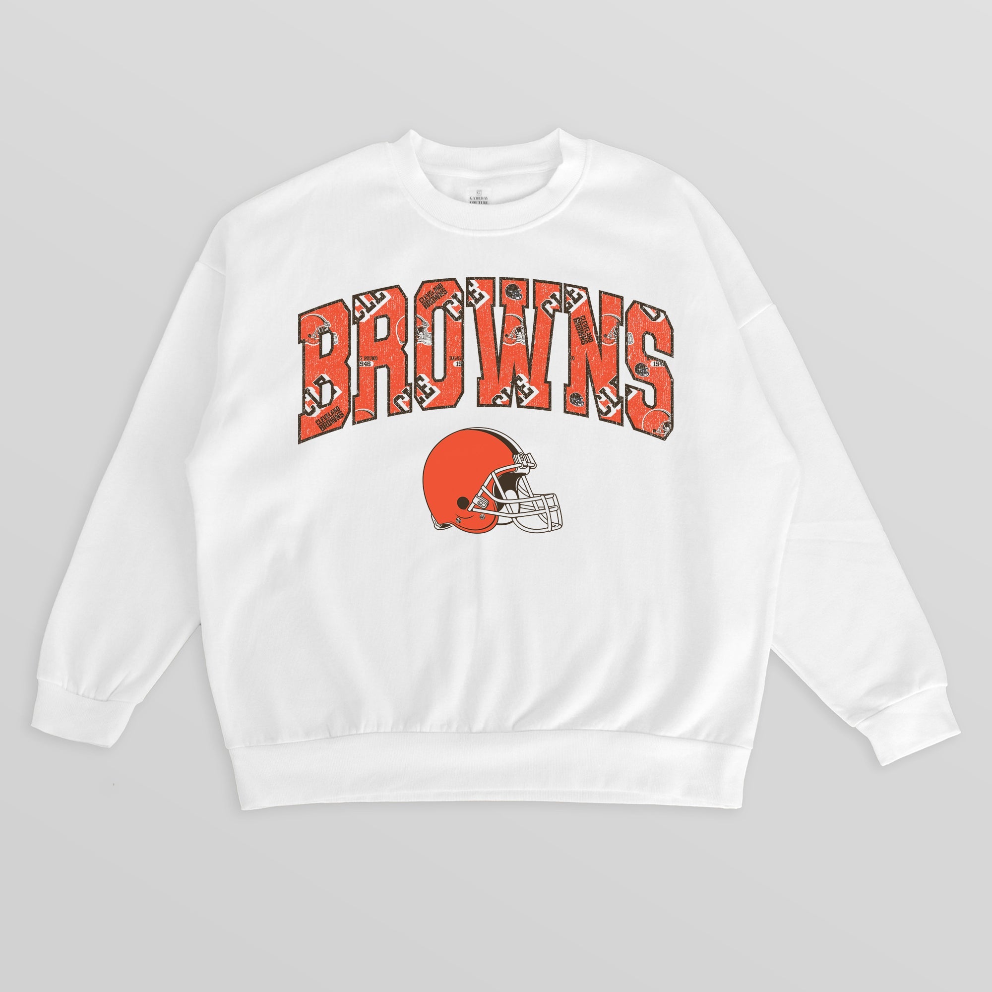 CLEVELAND BROWNS SWEET PLAY PREMIUM FLEECE DROP SHOULDER CREWNECK PULLOVER